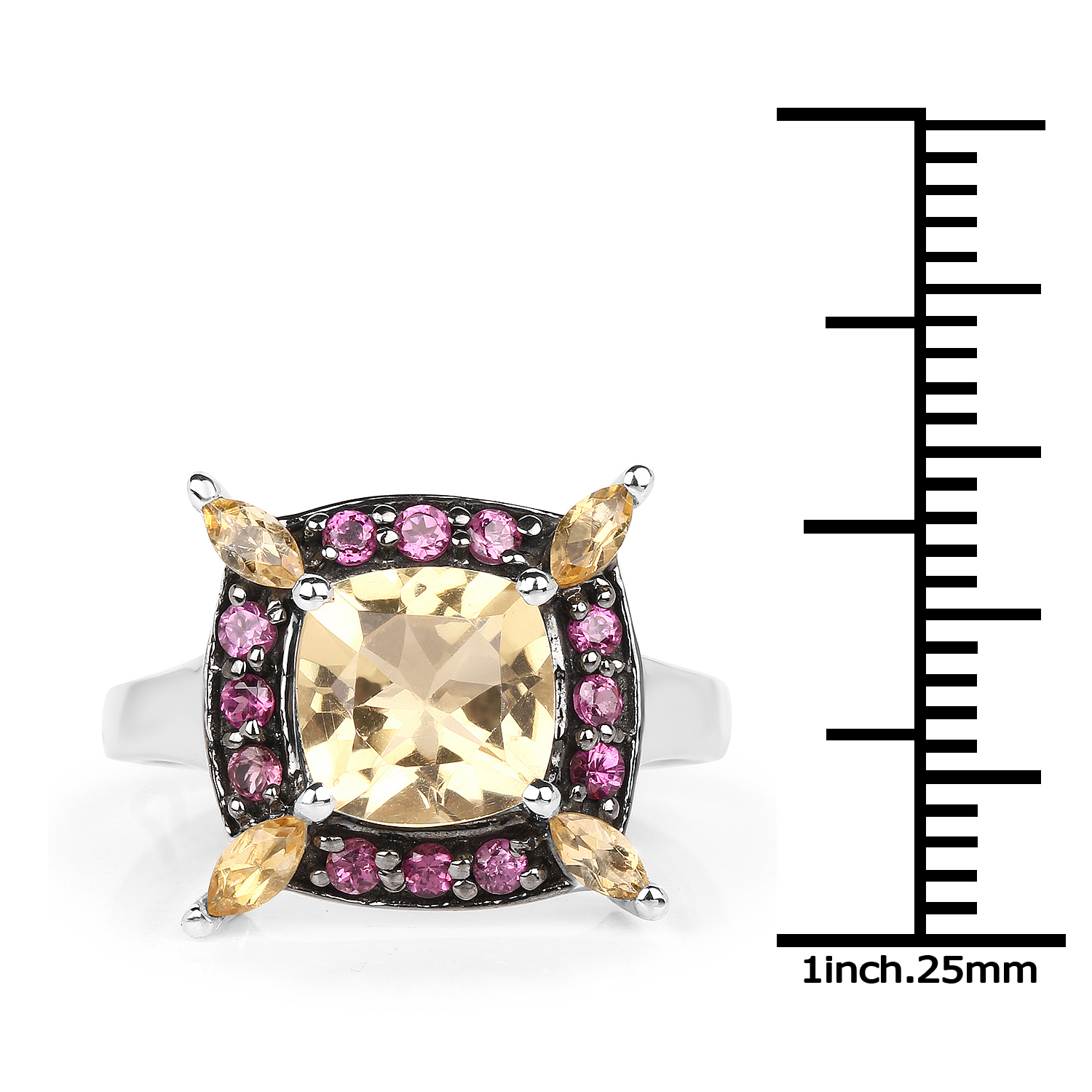 2.76 Carat Genuine Citrine & Rhodolite .925 Sterling Silver Ring