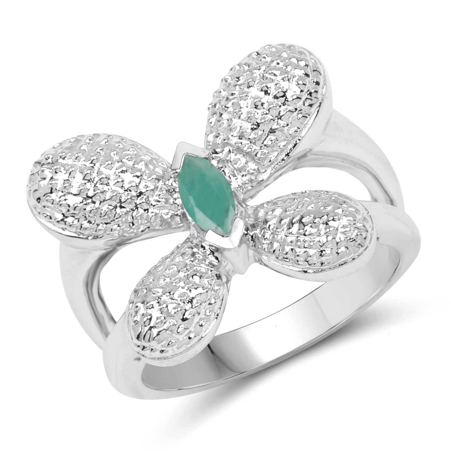 0.21 Carat Genuine Emerald .925 Sterling Silver Ring