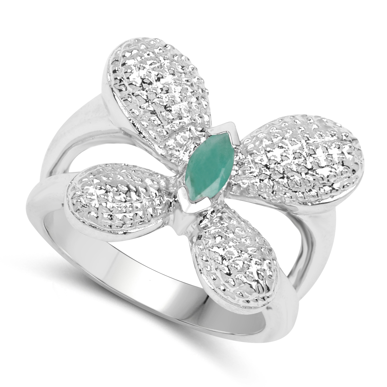 0.21 Carat Genuine Emerald .925 Sterling Silver Ring
