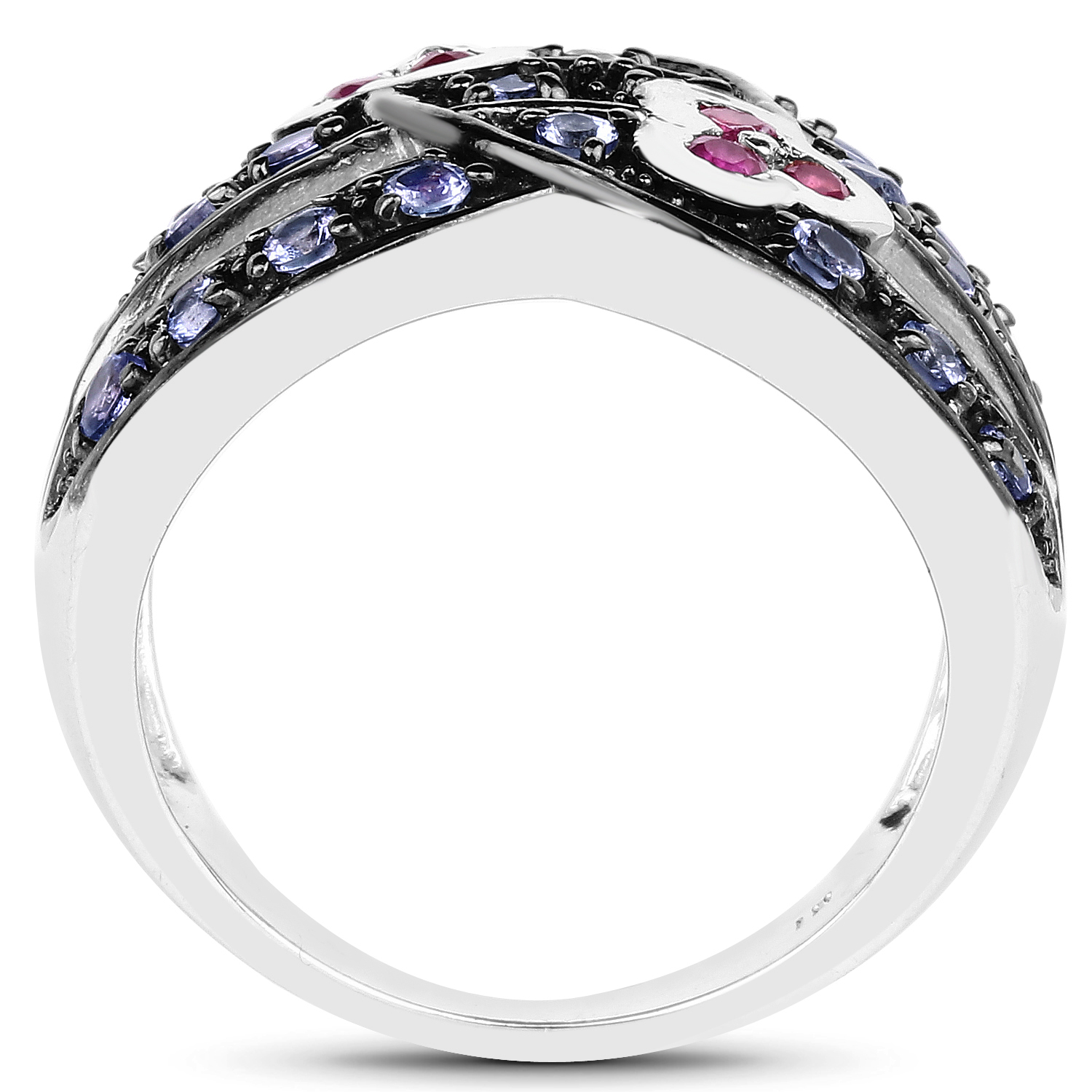 1.00 Carat Genuine Ruby and Tanzanite .925 Sterling Silver Ring