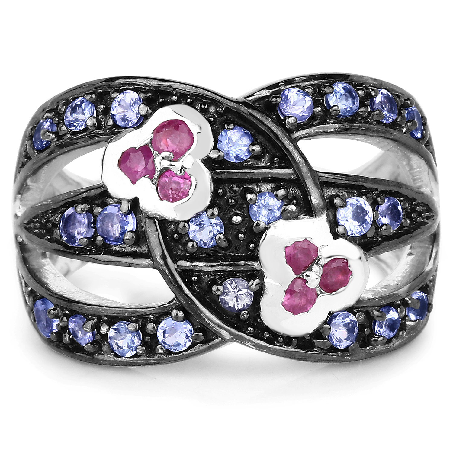 1.00 Carat Genuine Ruby and Tanzanite .925 Sterling Silver Ring