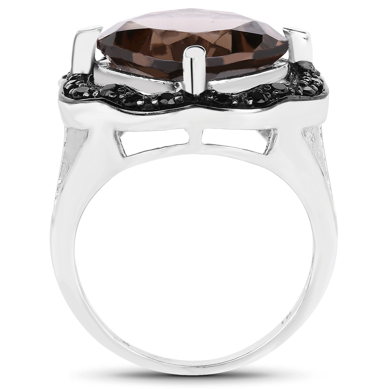 5.40 Carat Genuine Smoky Quartz and Black Spinel .925 Sterling Silver Ring