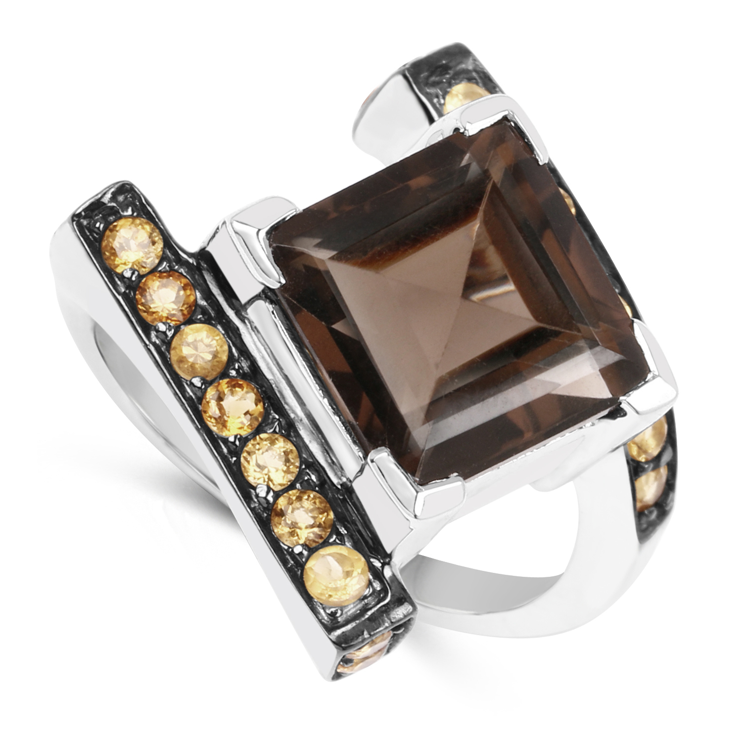 6.30 Carat Genuine Smoky Quartz and Citrine .925 Sterling Silver Ring