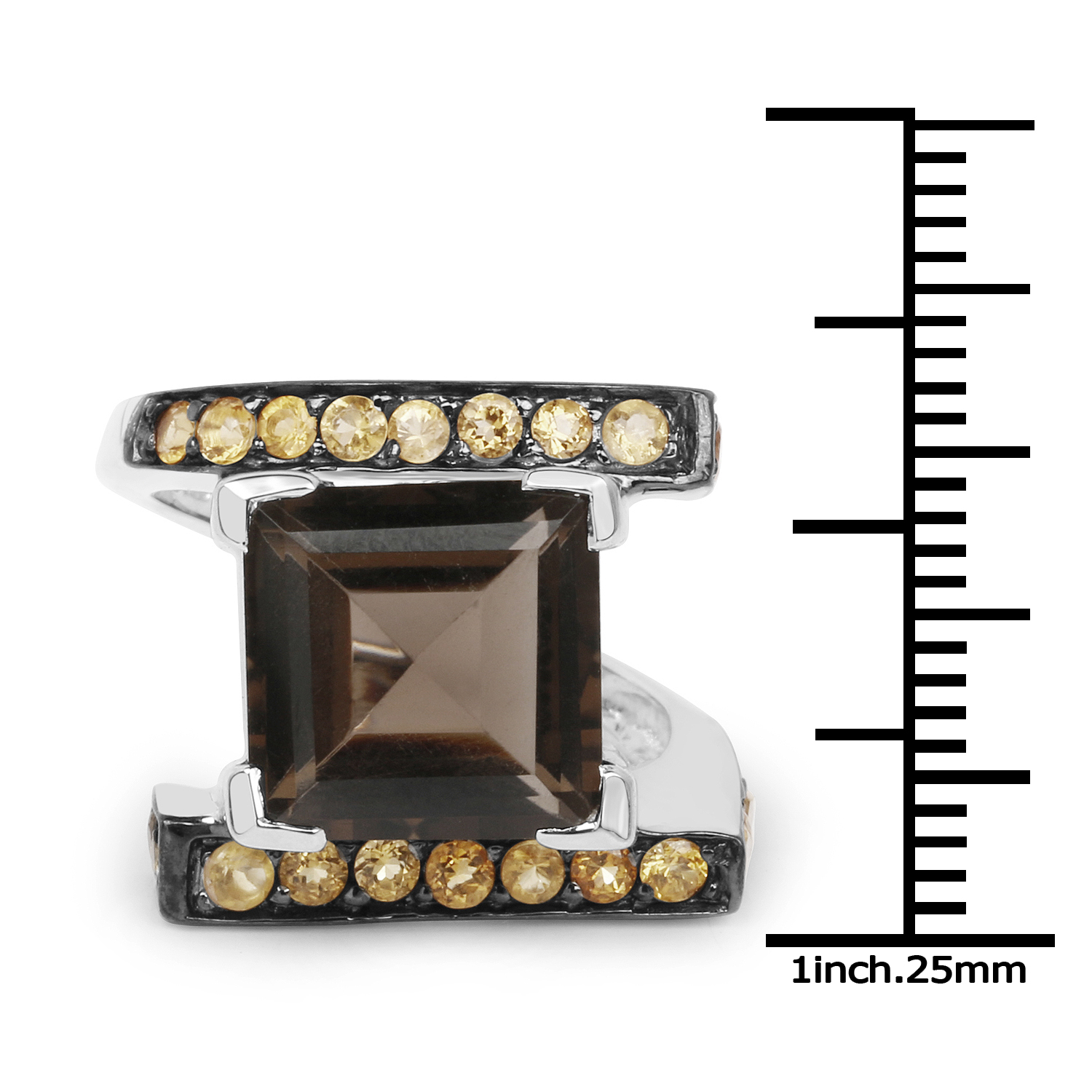 6.30 Carat Genuine Smoky Quartz and Citrine .925 Sterling Silver Ring