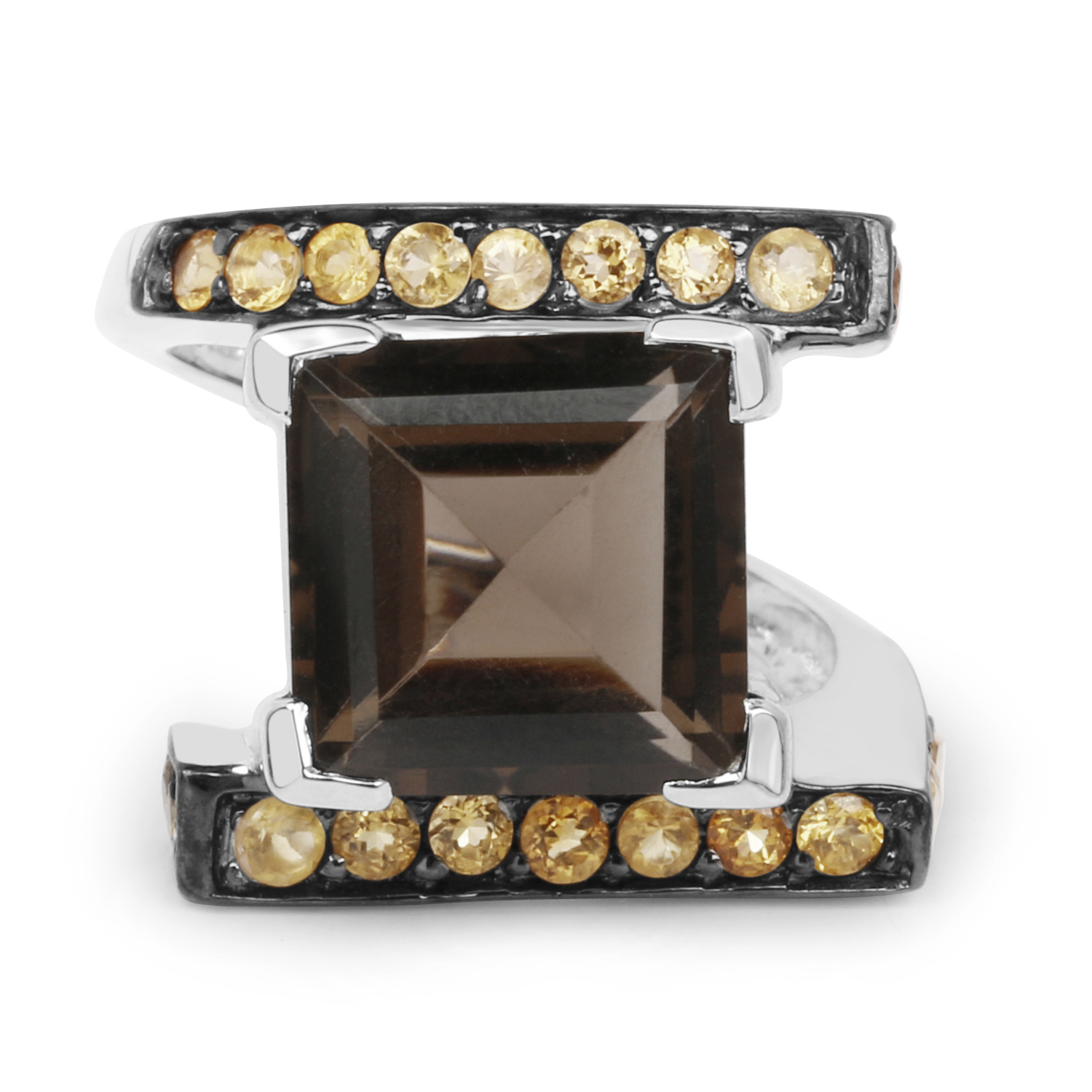 6.30 Carat Genuine Smoky Quartz and Citrine .925 Sterling Silver Ring