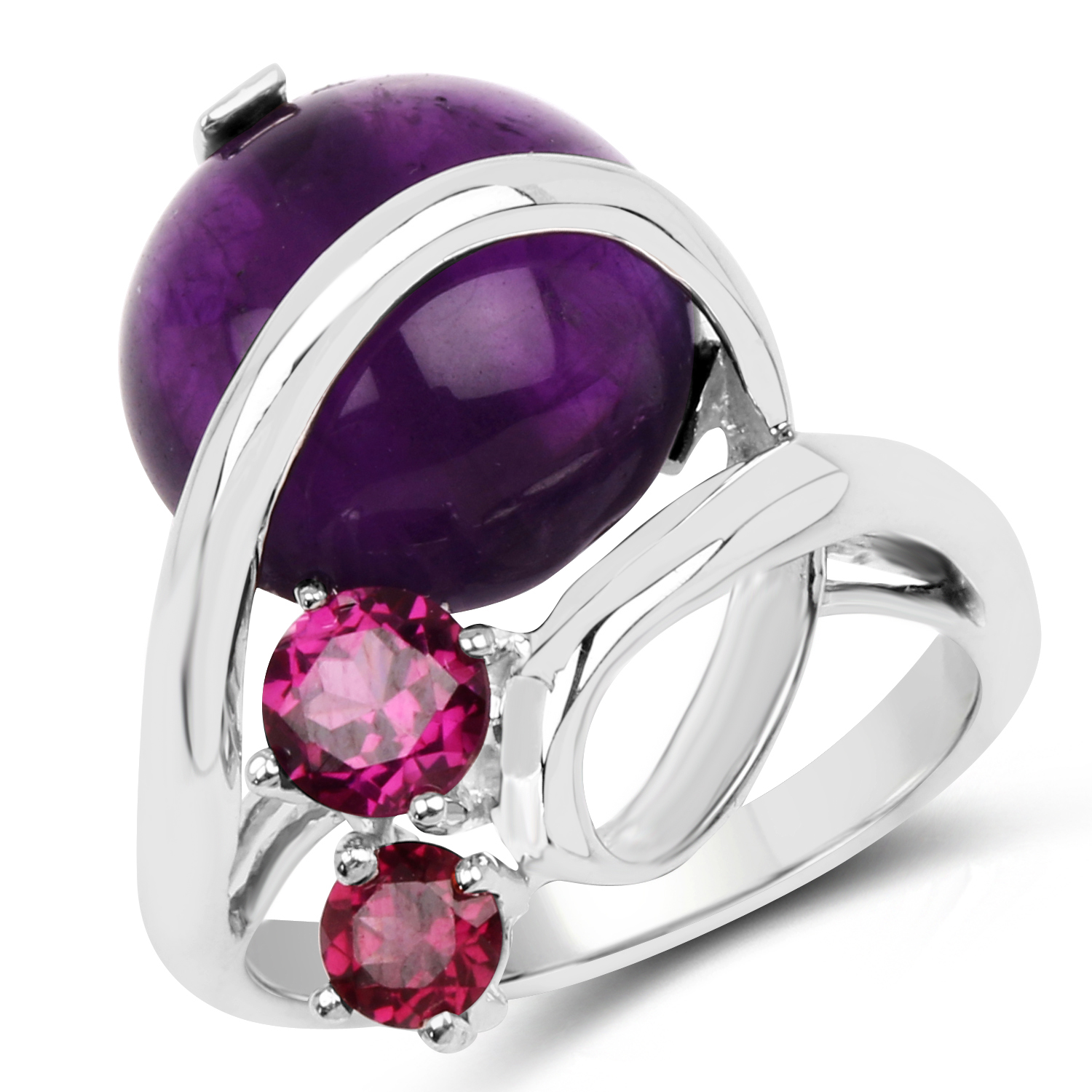 9.10 Carat Genuine Amethyst and Rhodolite .925 Sterling Silver Ring
