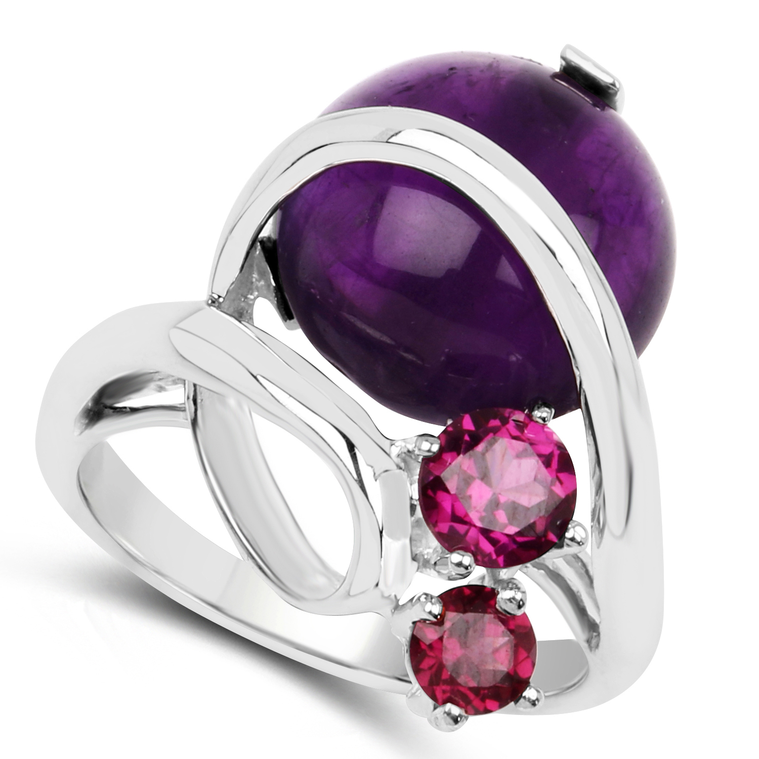 9.10 Carat Genuine Amethyst and Rhodolite .925 Sterling Silver Ring