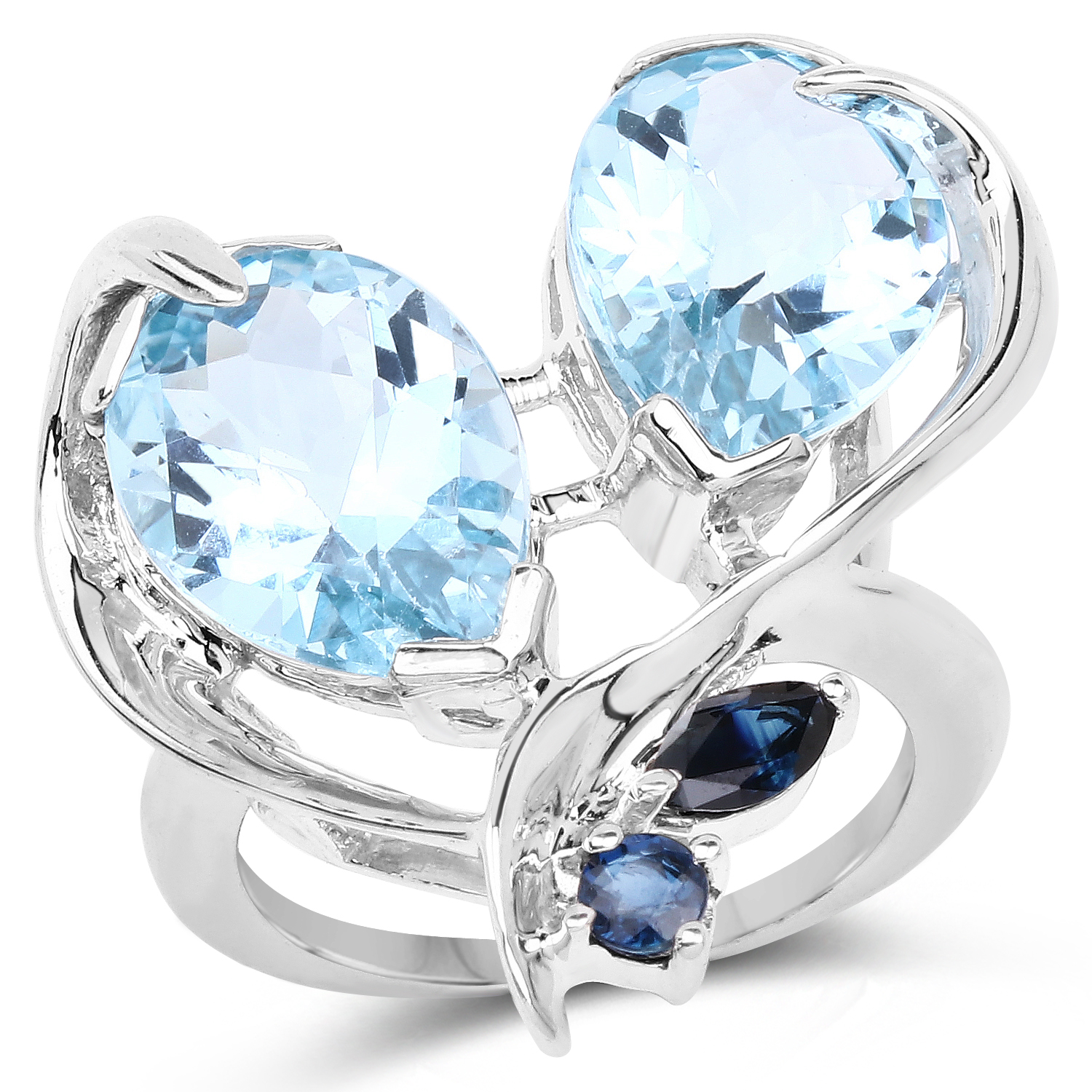 11.48 Carat Genuine Blue Topaz and Blue Sapphire .925 Sterling Silver Ring