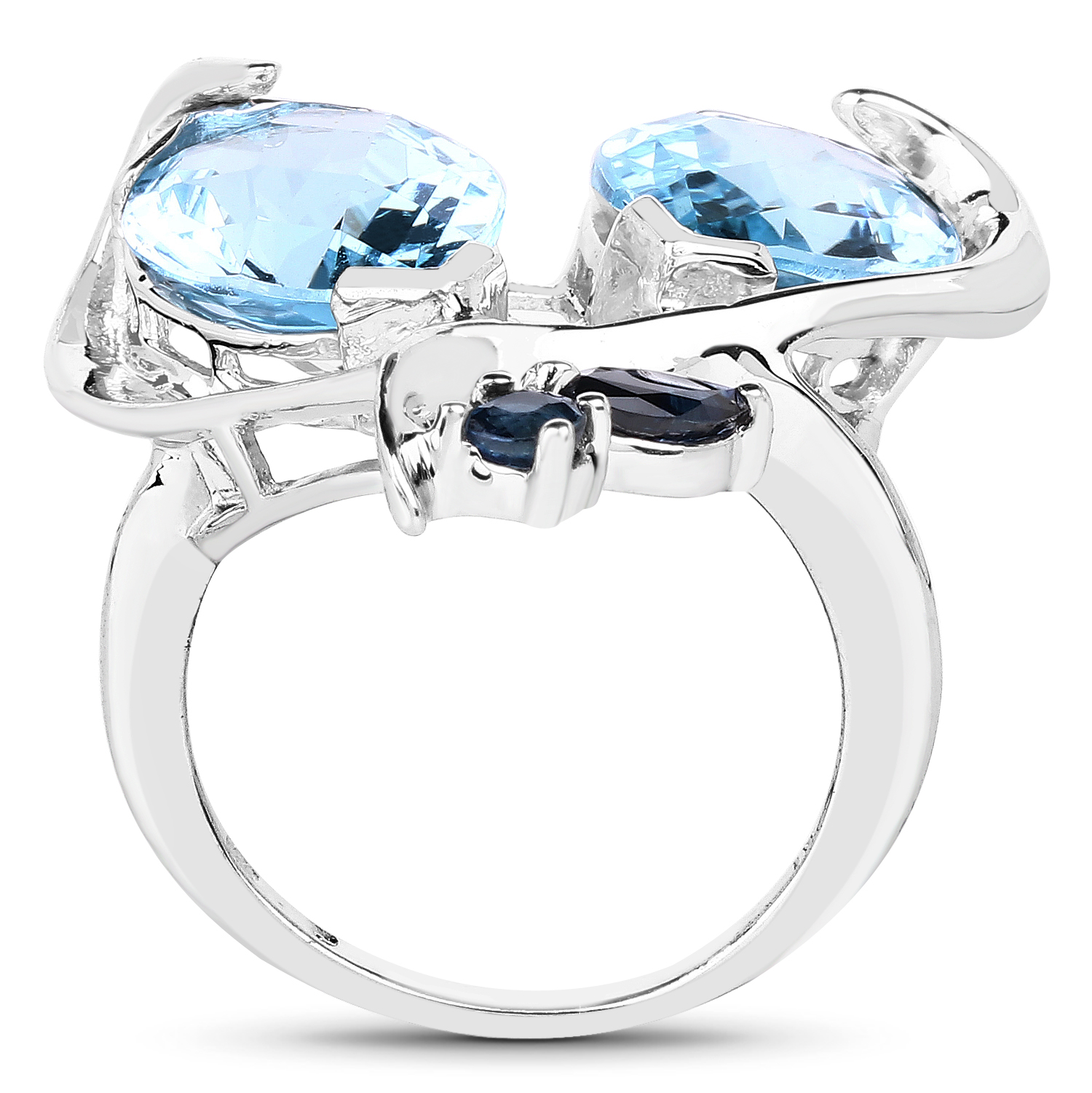 11.48 Carat Genuine Blue Topaz and Blue Sapphire .925 Sterling Silver Ring