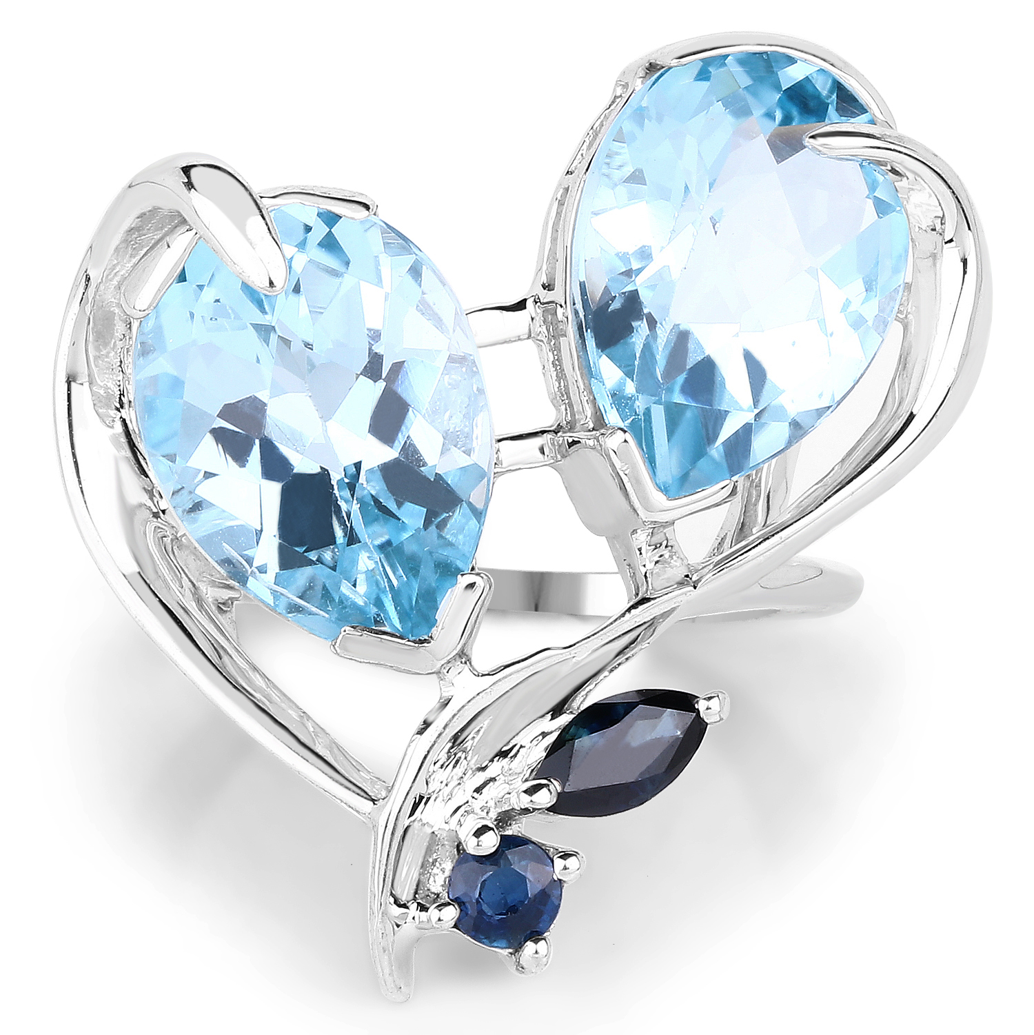 11.48 Carat Genuine Blue Topaz and Blue Sapphire .925 Sterling Silver Ring