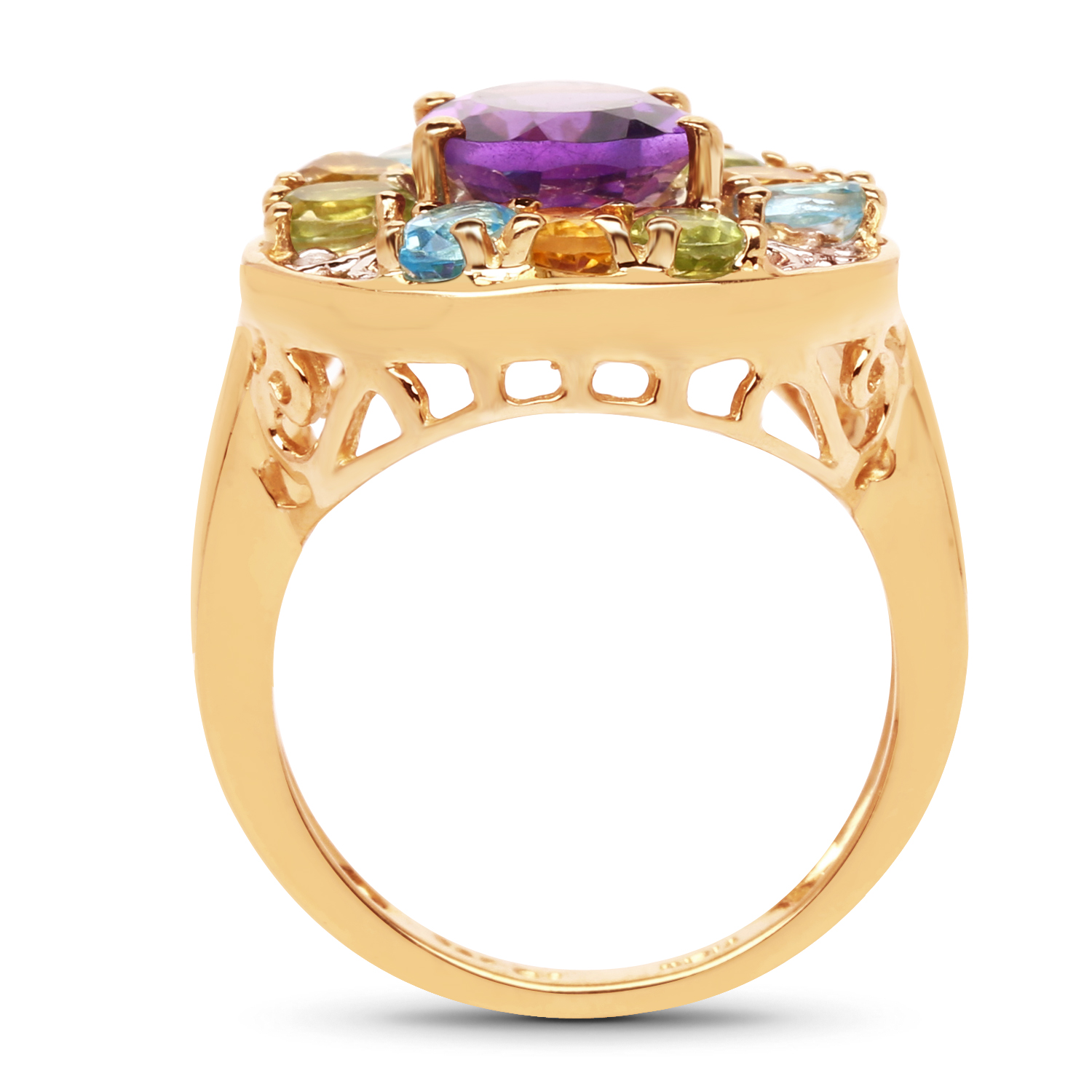 14K Yellow Gold Plated 3.79 Carat Genuine Multi Stone .925 Sterling Silver Ring