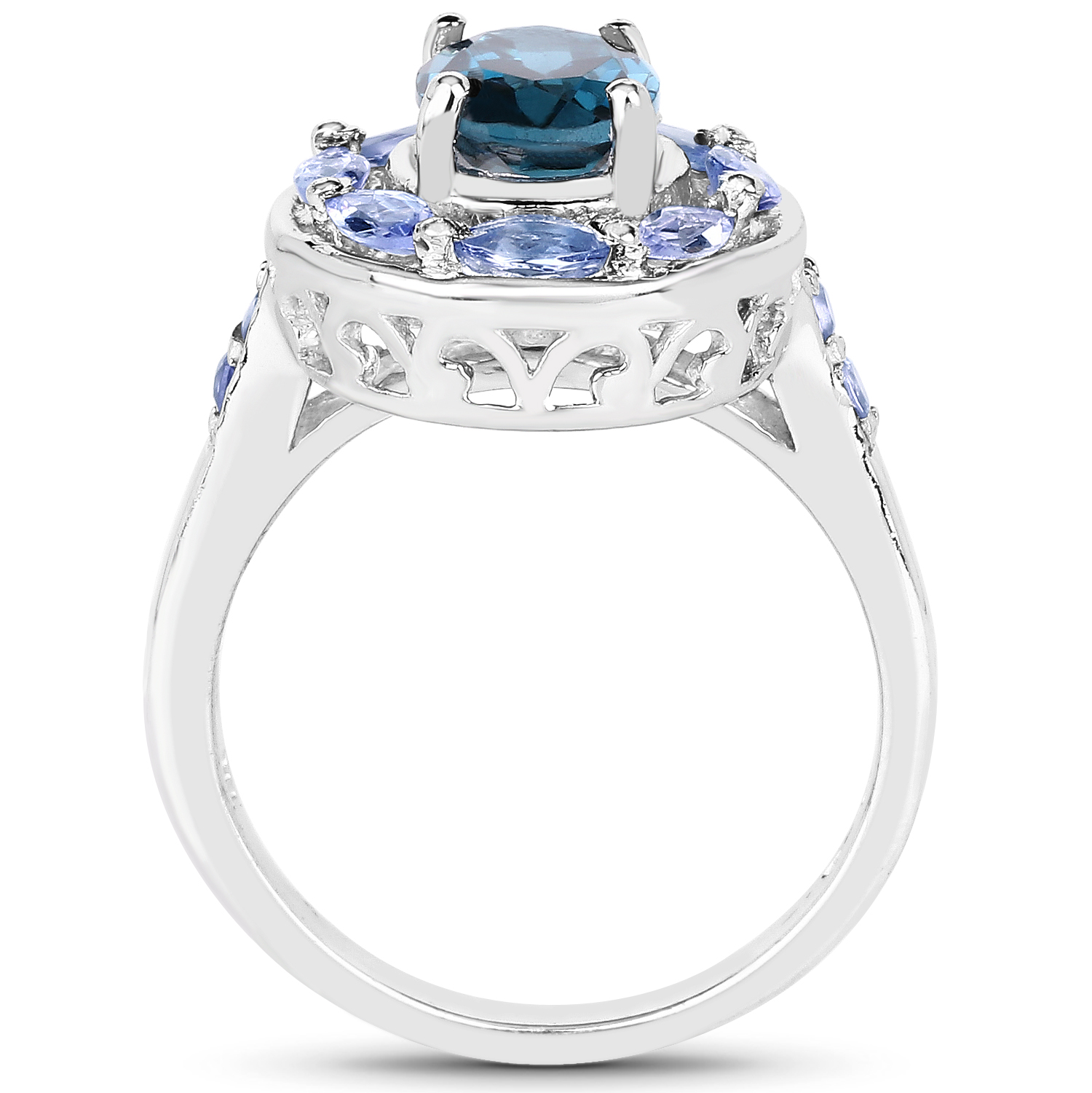 2.23 Carat Genuine London Blue Topaz and Tanzanite .925 Sterling Silver Ring