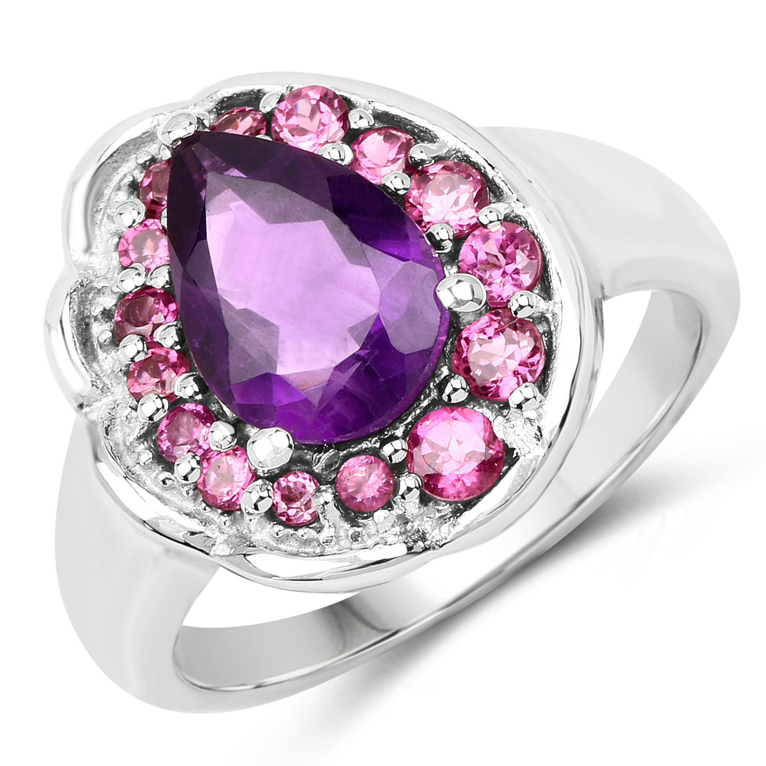 2.10 Carat Genuine Amethyst and Rhodolite .925 Sterling Silver Ring