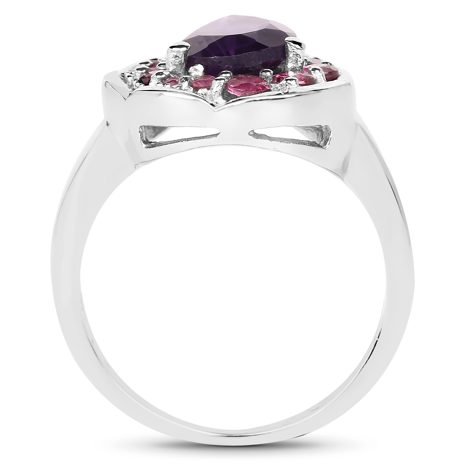 2.10 Carat Genuine Amethyst and Rhodolite .925 Sterling Silver Ring
