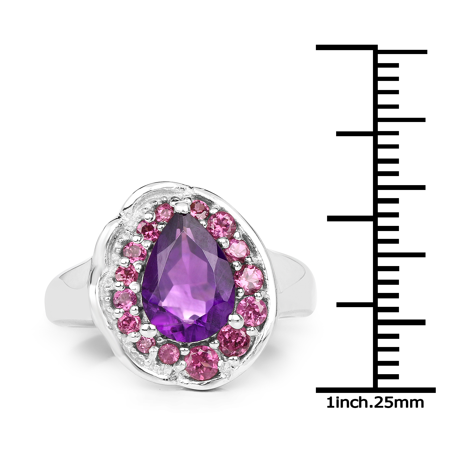 2.10 Carat Genuine Amethyst and Rhodolite .925 Sterling Silver Ring