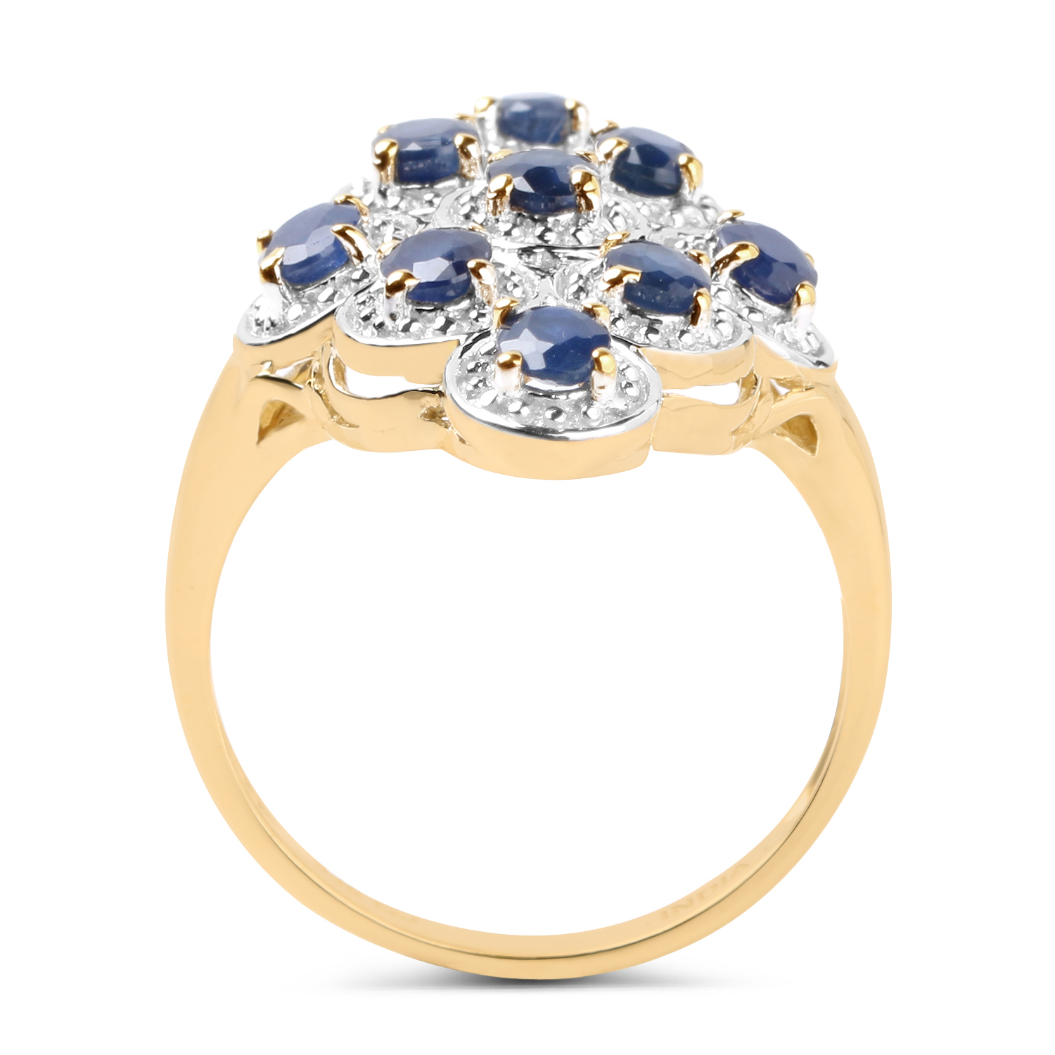14K Yellow Gold Plated 1.98 Carat Genuine Blue Sapphire .925 Sterling Silver Ring
