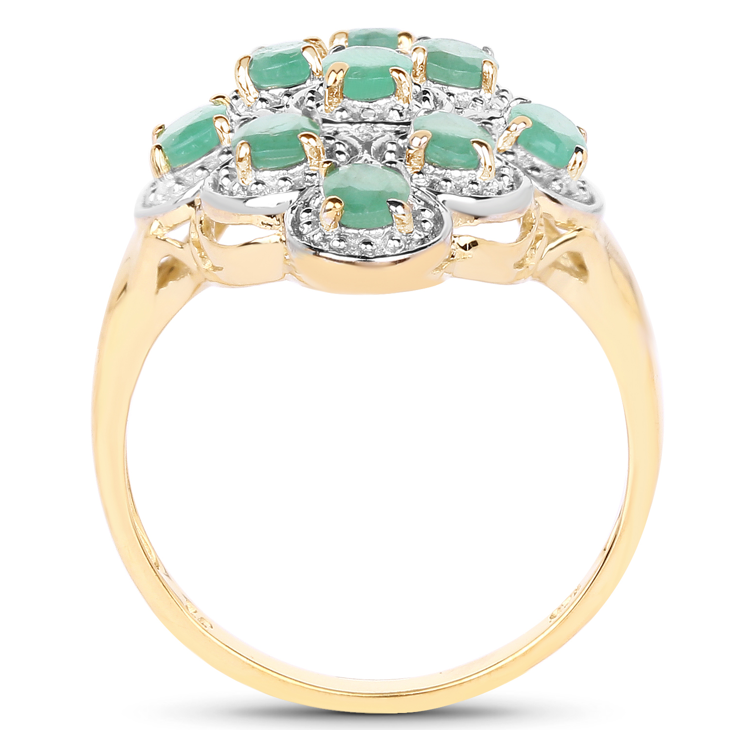 14K Yellow Gold Plated 1.26 Carat Genuine Emerald .925 Sterling Silver Ring