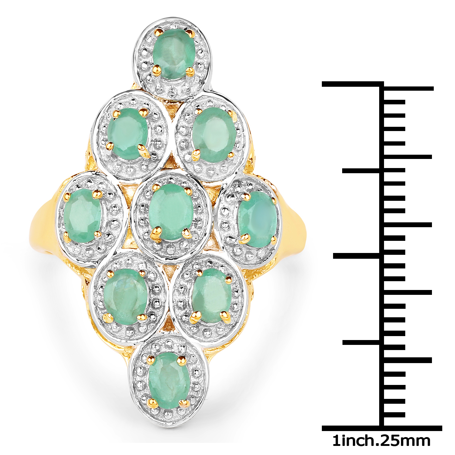 14K Yellow Gold Plated 1.26 Carat Genuine Emerald .925 Sterling Silver Ring