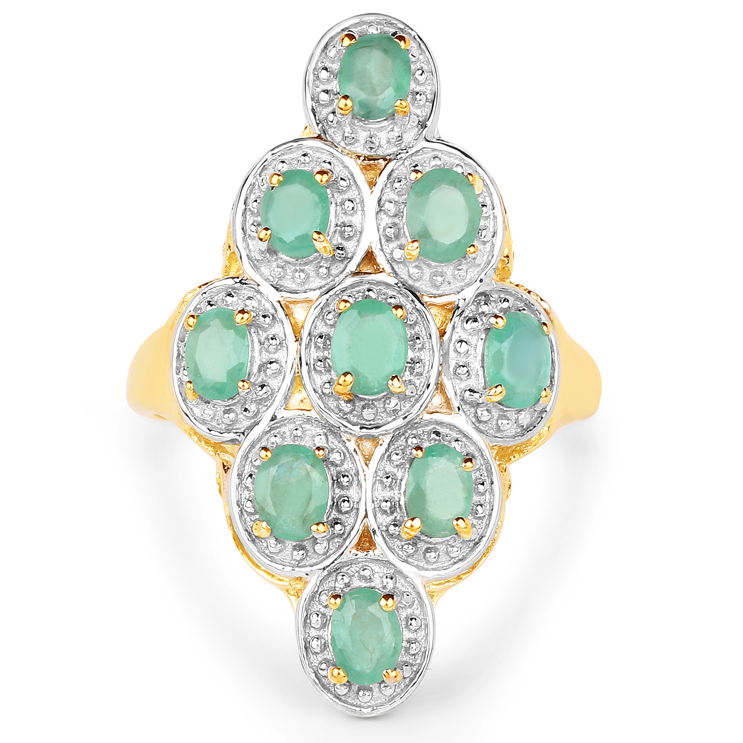 14K Yellow Gold Plated 1.26 Carat Genuine Emerald .925 Sterling Silver Ring