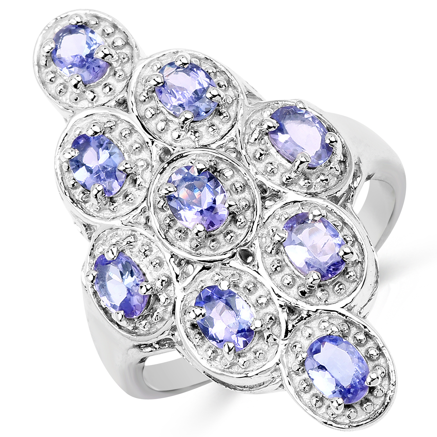 1.53 Carat Genuine Tanzanite .925 Sterling Silver Ring