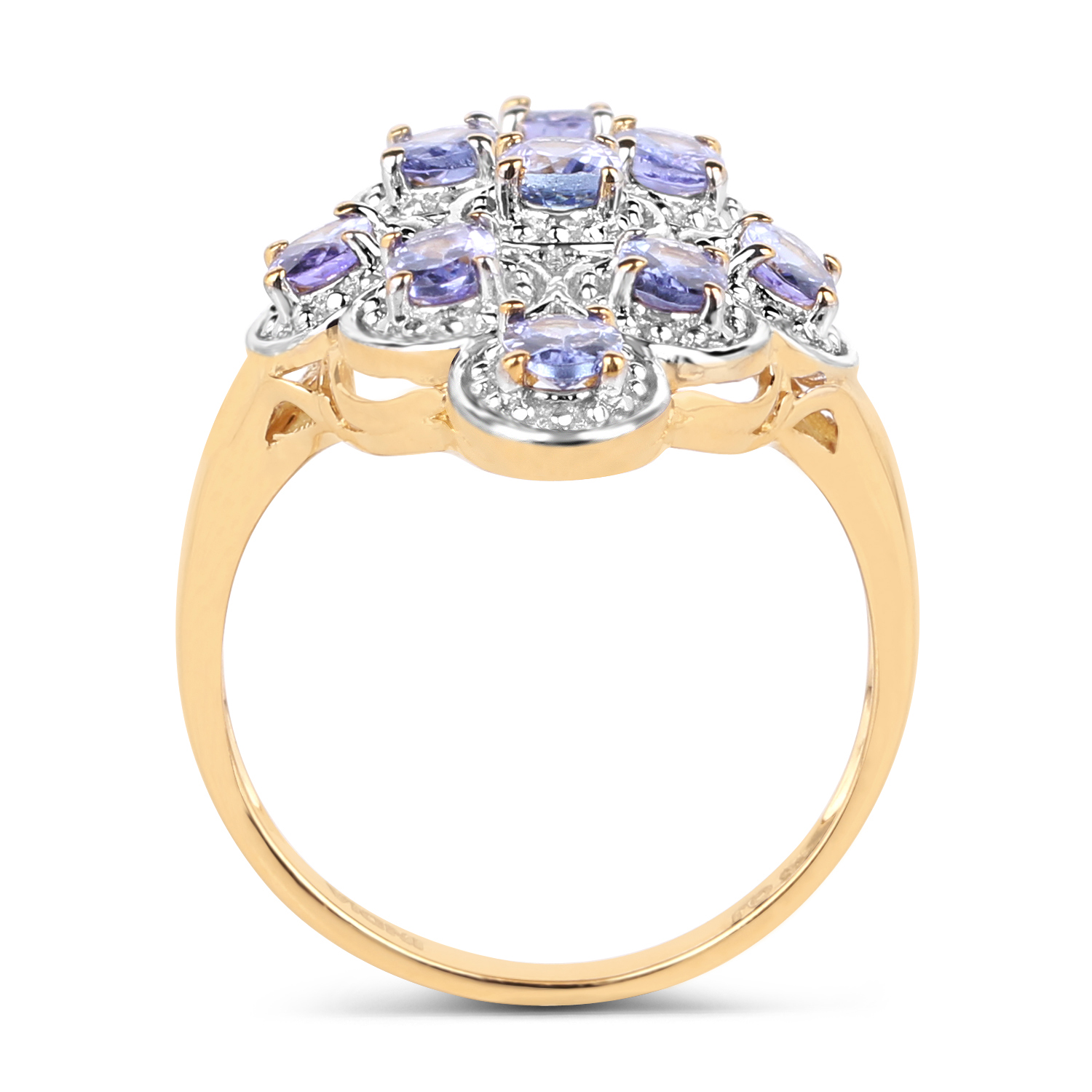 14K Yellow Gold Plated 1.53 Carat Genuine Tanzanite .925 Sterling Silver Ring