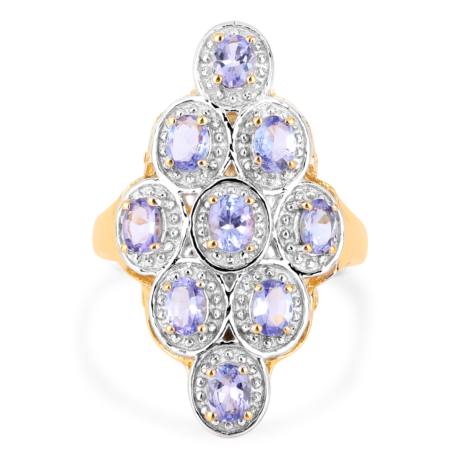 14K Yellow Gold Plated 1.53 Carat Genuine Tanzanite .925 Sterling Silver Ring