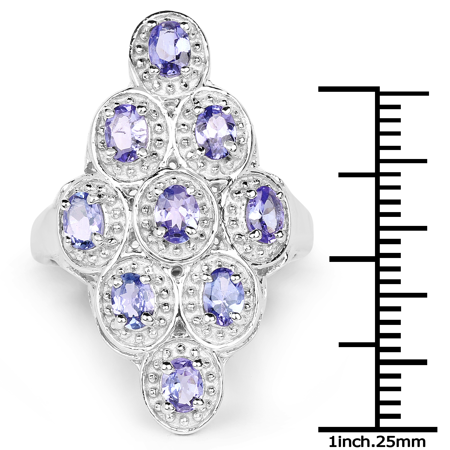 1.53 Carat Genuine Tanzanite .925 Sterling Silver Ring