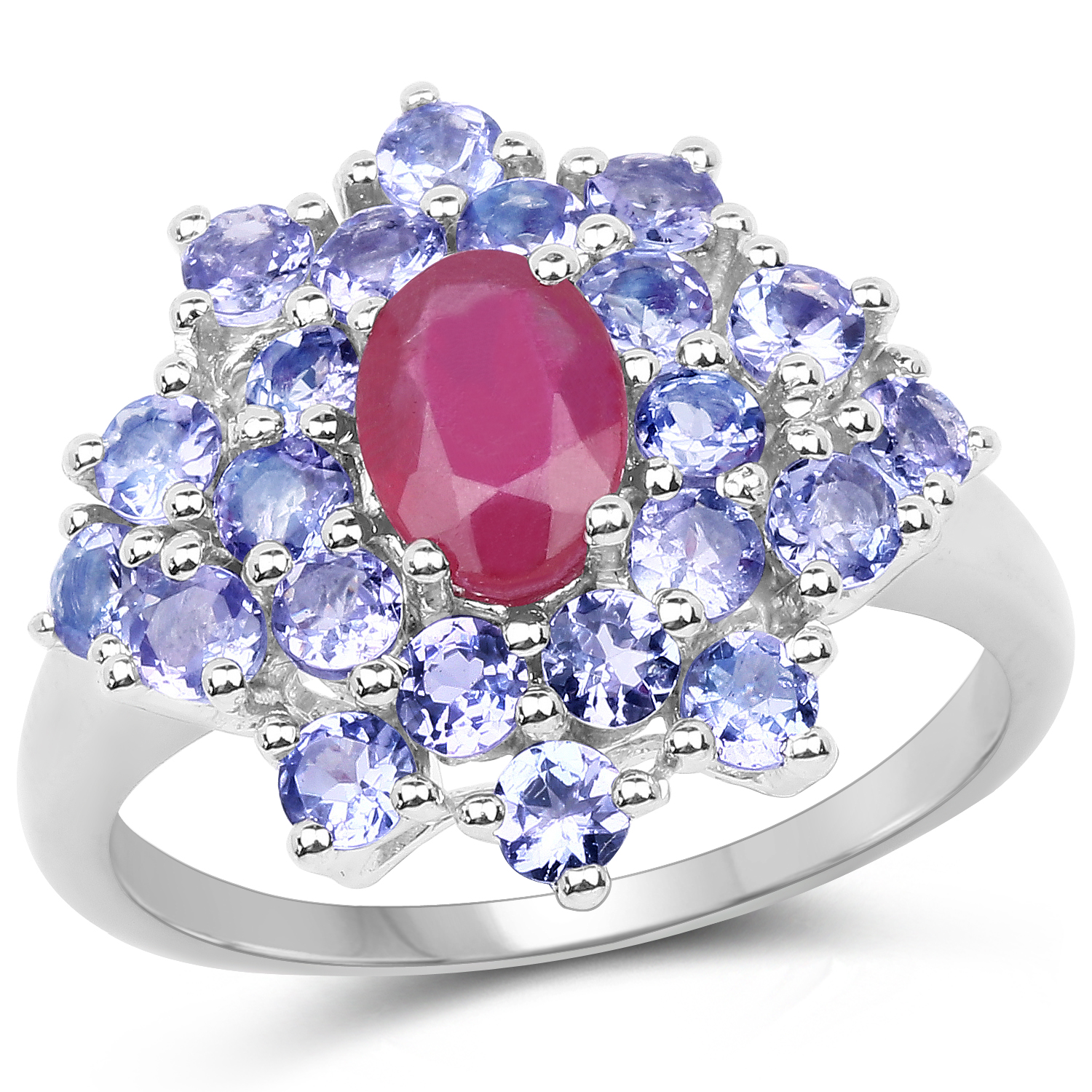 2.54 Carat Glass Filled Ruby and Tanzanite .925 Sterling Silver Ring