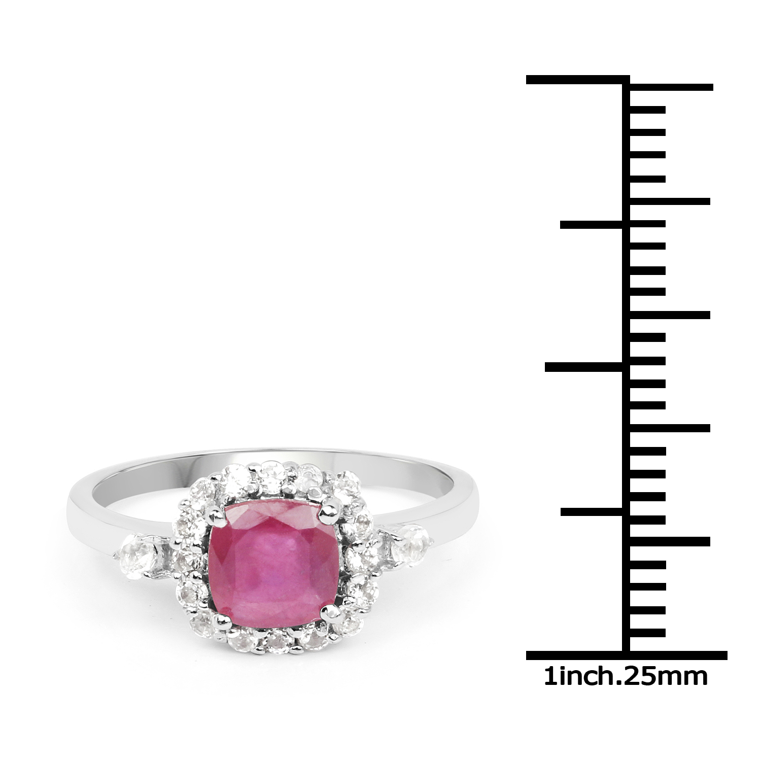 1.53 Carat Glass Filled Ruby and White Topaz .925 Sterling Silver Ring