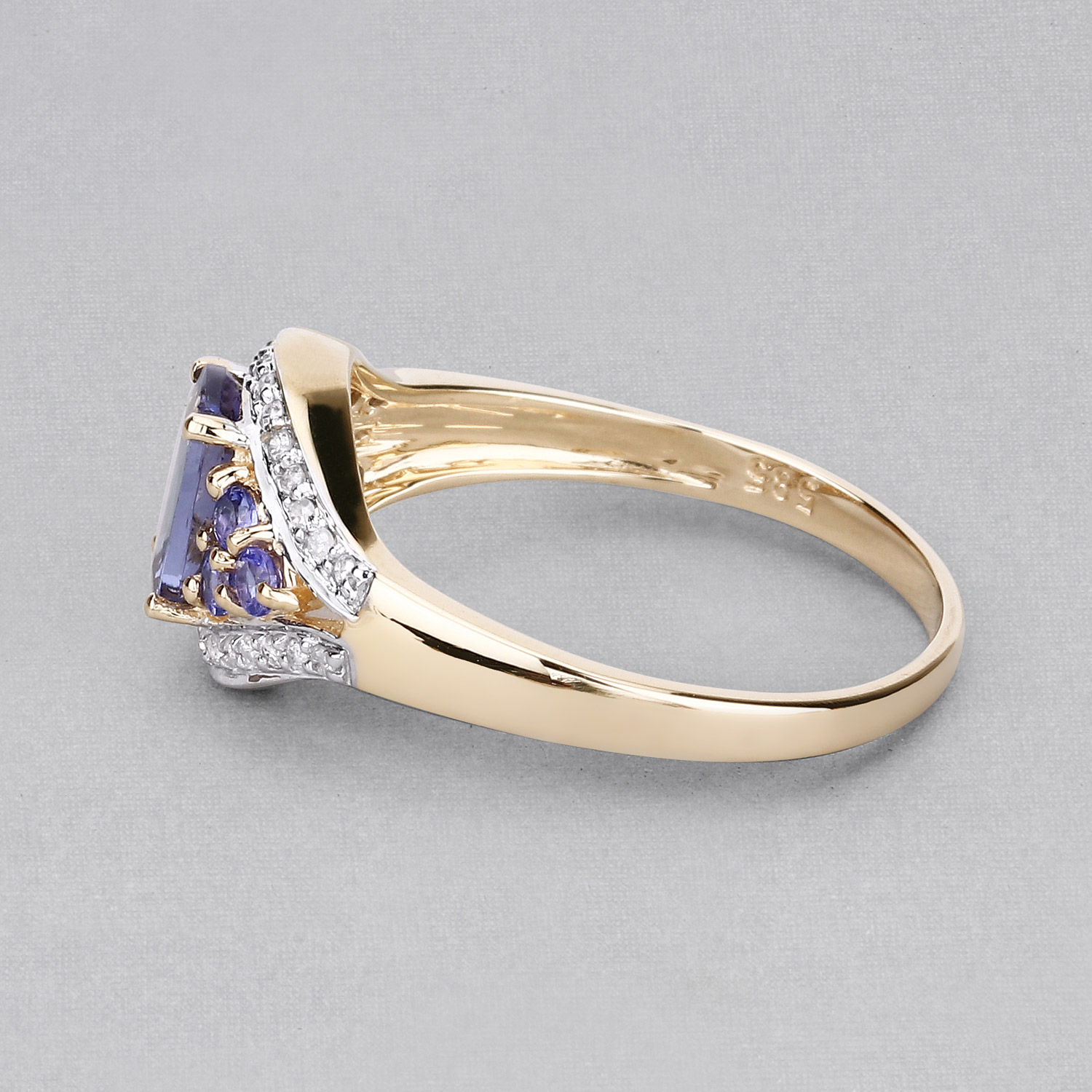 1.46 Carat Genuine Tanzanite and White Zircon 14K Yellow Gold Ring