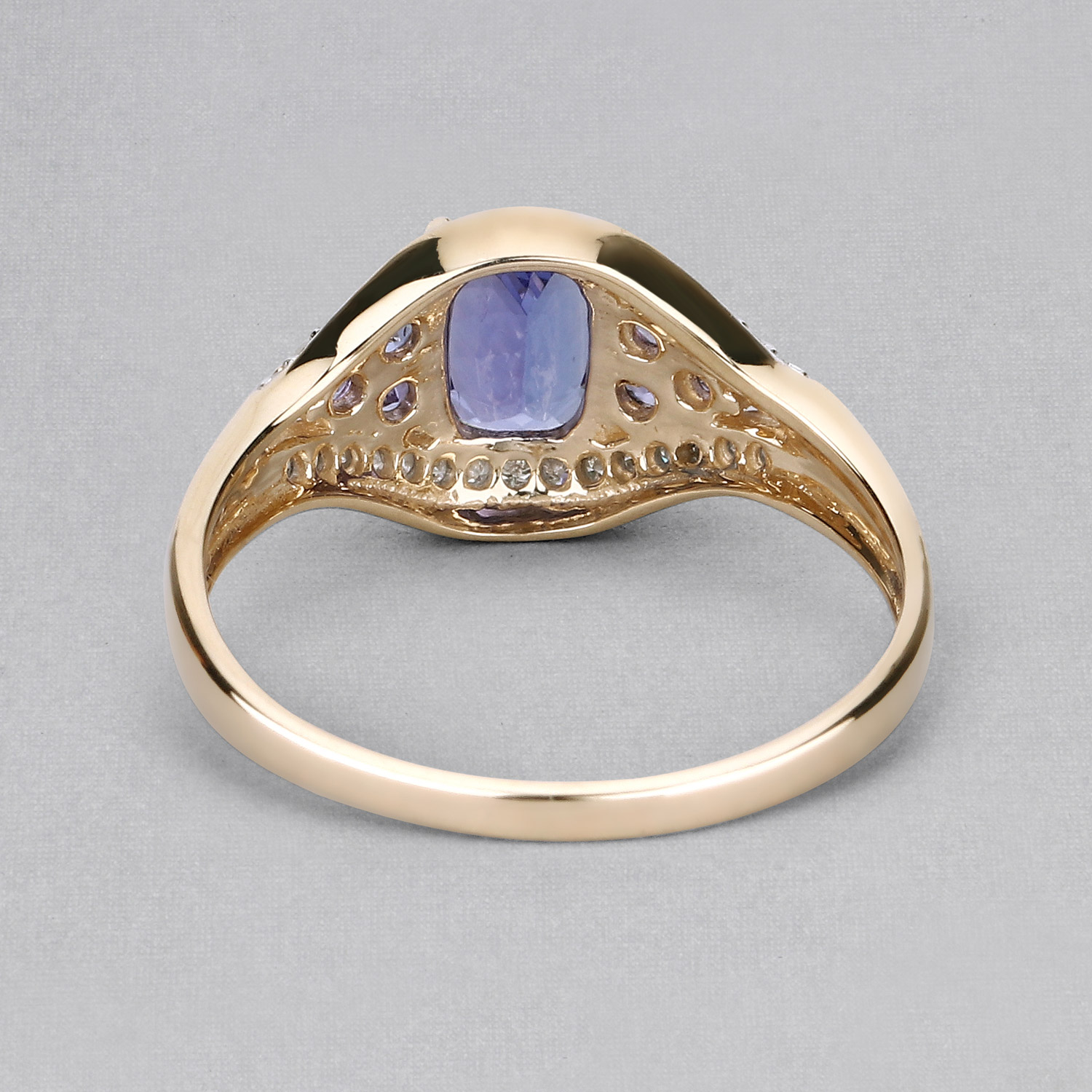 1.46 Carat Genuine Tanzanite and White Zircon 14K Yellow Gold Ring