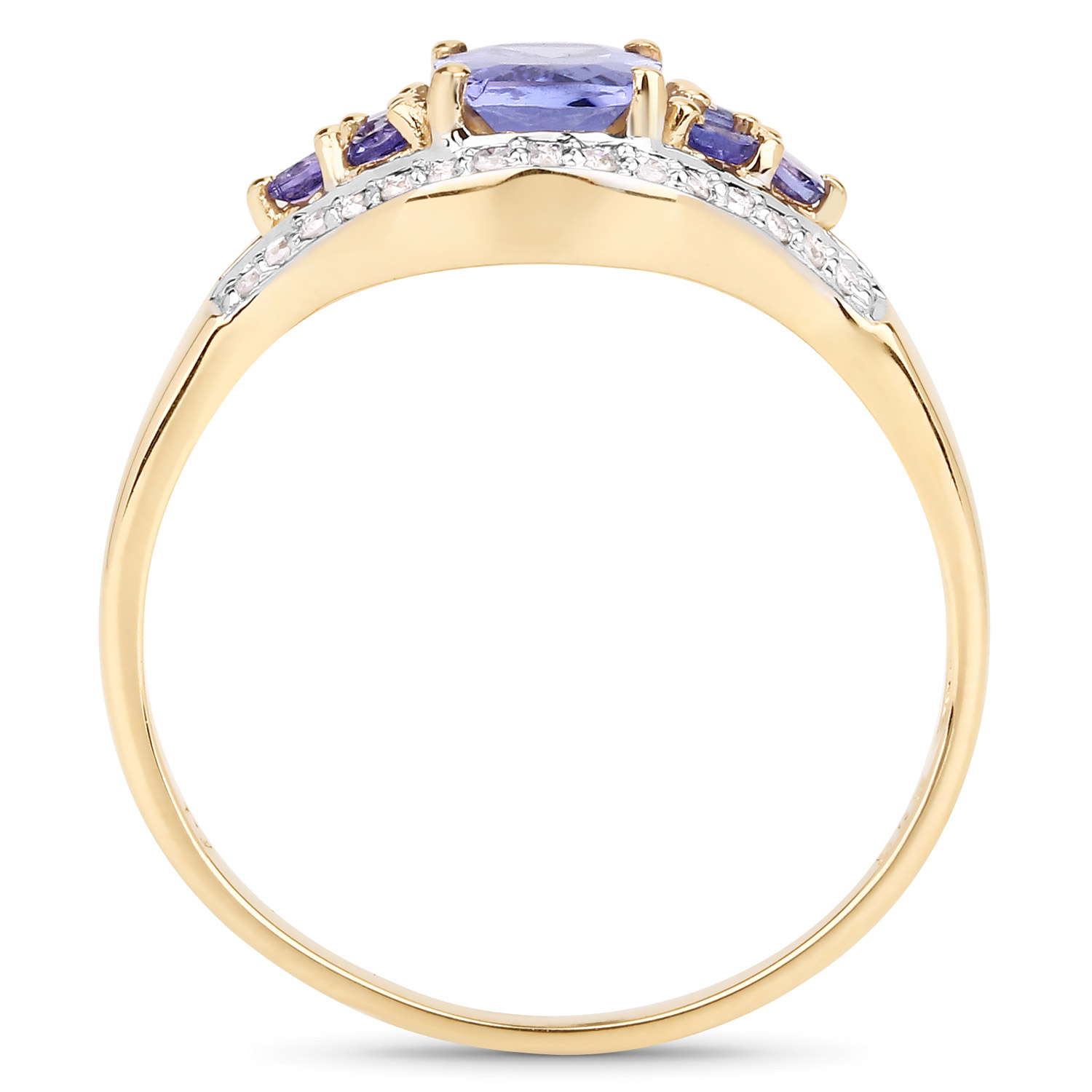 1.46 Carat Genuine Tanzanite and White Zircon 14K Yellow Gold Ring