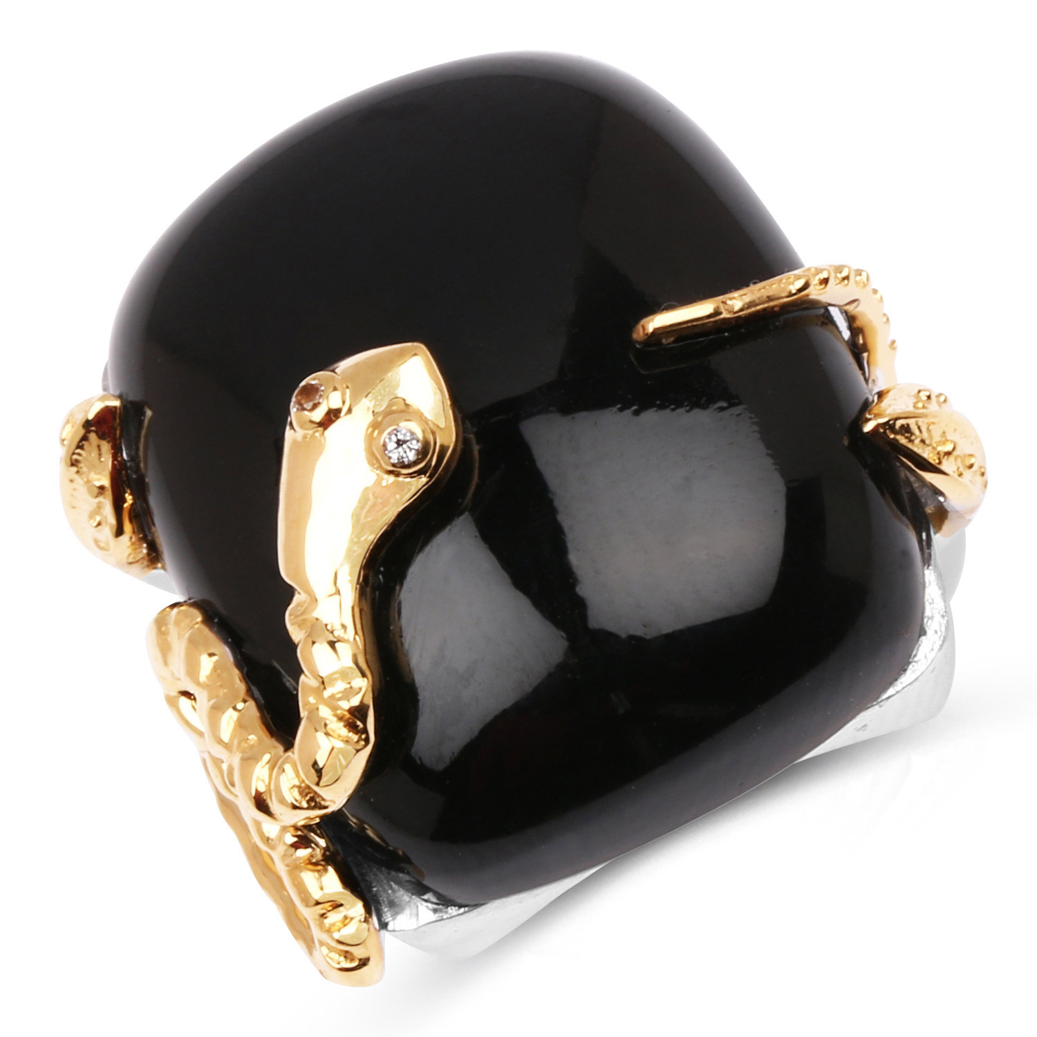 21.04 Carat Genuine Black Onyx & White Topaz .925 Sterling Silver Ring