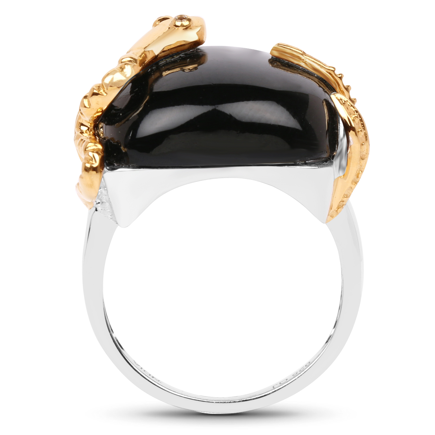 21.04 Carat Genuine Black Onyx & White Topaz .925 Sterling Silver Ring