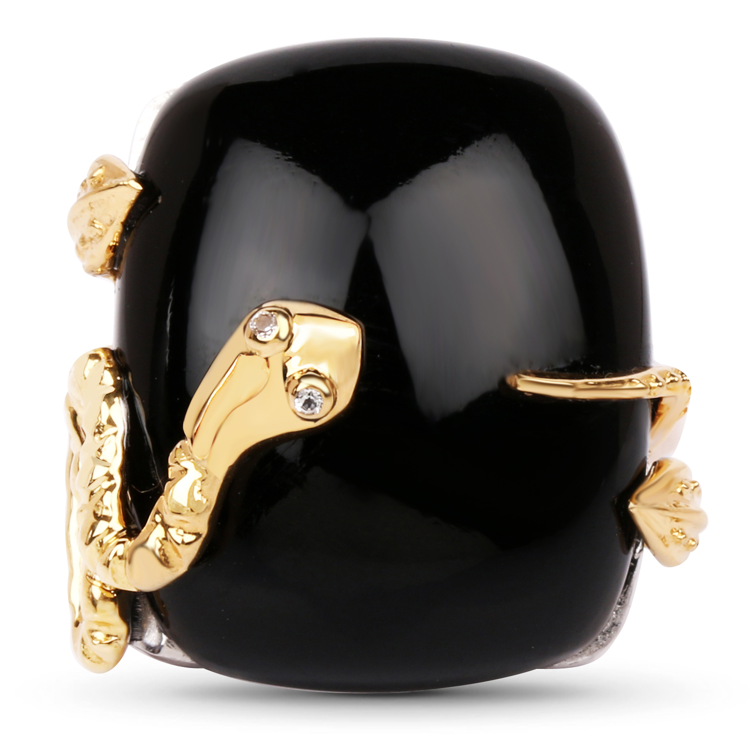 21.04 Carat Genuine Black Onyx & White Topaz .925 Sterling Silver Ring