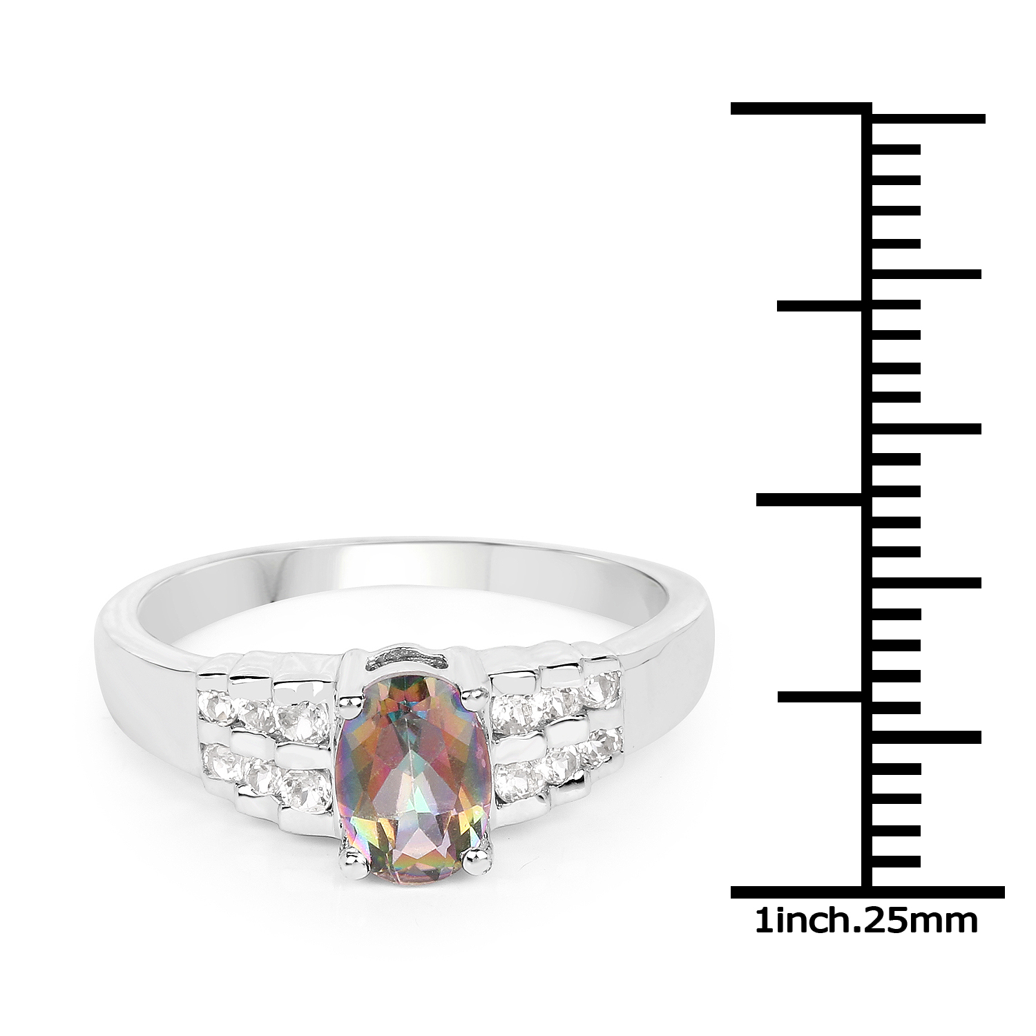 1.19 Carat Genuine Mystic Quartz& White Topaz .925 Sterling Silver Ring