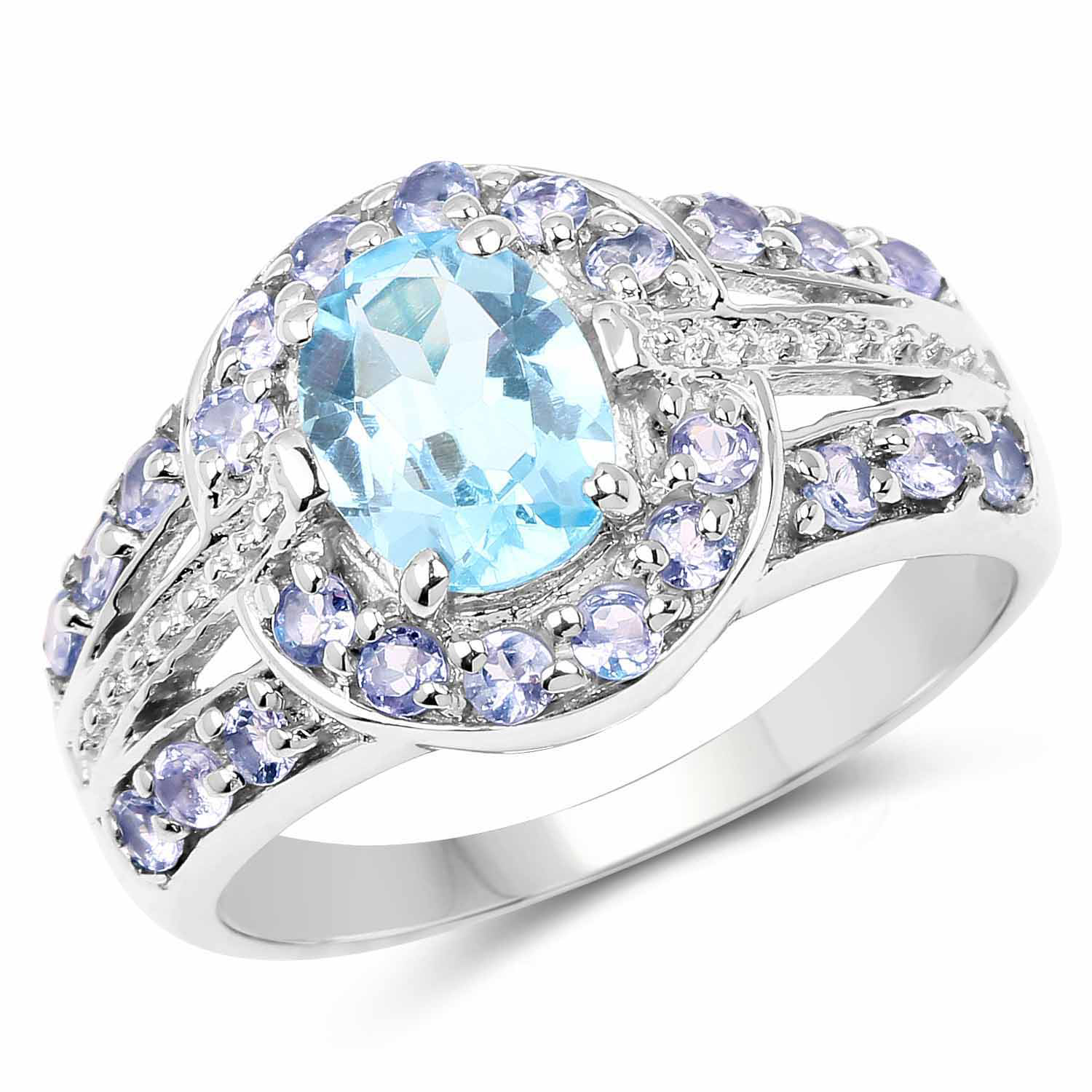 2.17 Carat Genuine Swiss Blue Topaz & Tanzanite .925 Sterling Silver Ring