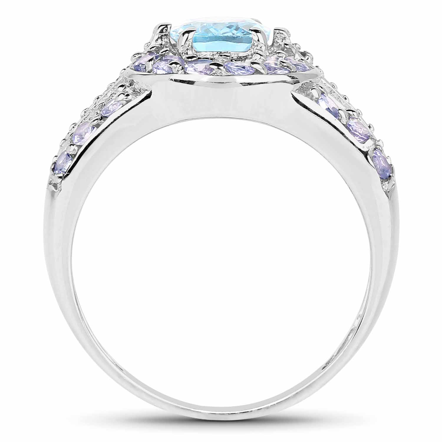 2.17 Carat Genuine Swiss Blue Topaz & Tanzanite .925 Sterling Silver Ring