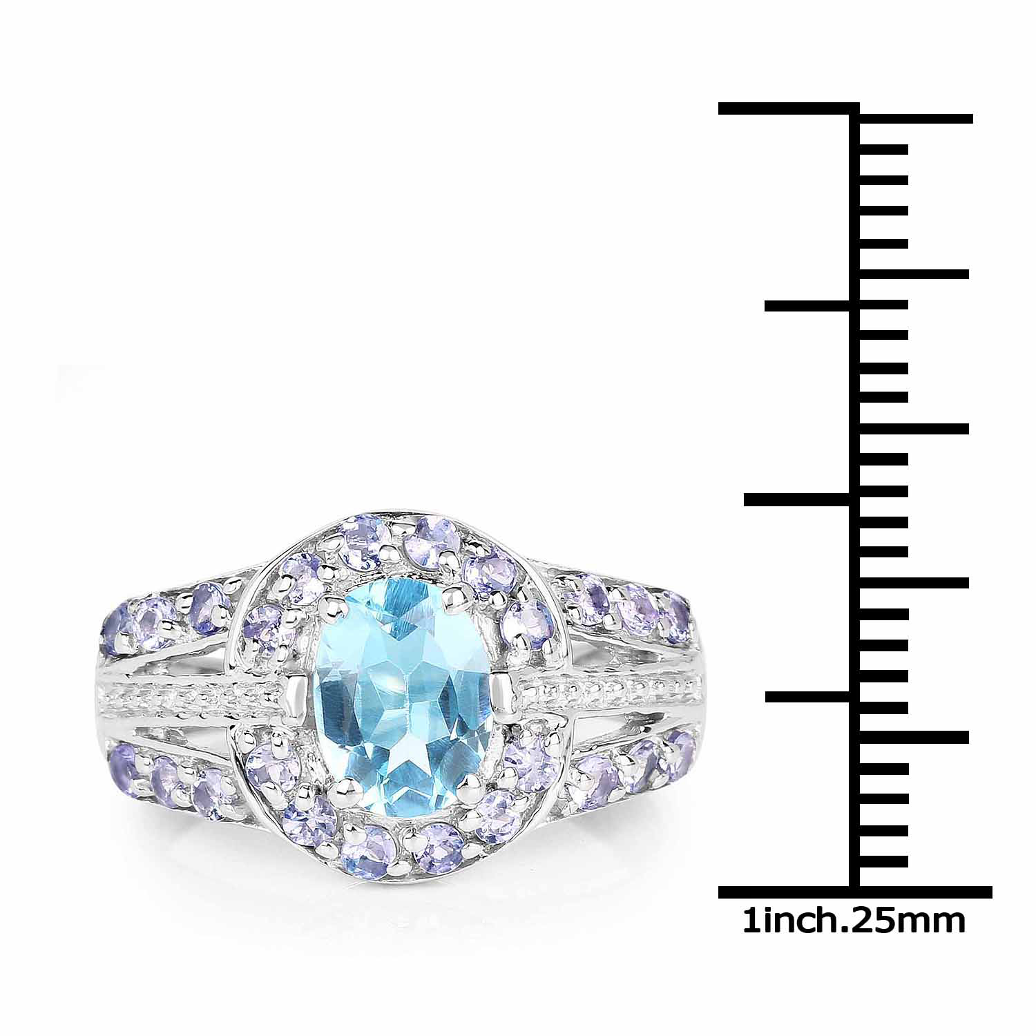 2.17 Carat Genuine Swiss Blue Topaz & Tanzanite .925 Sterling Silver Ring