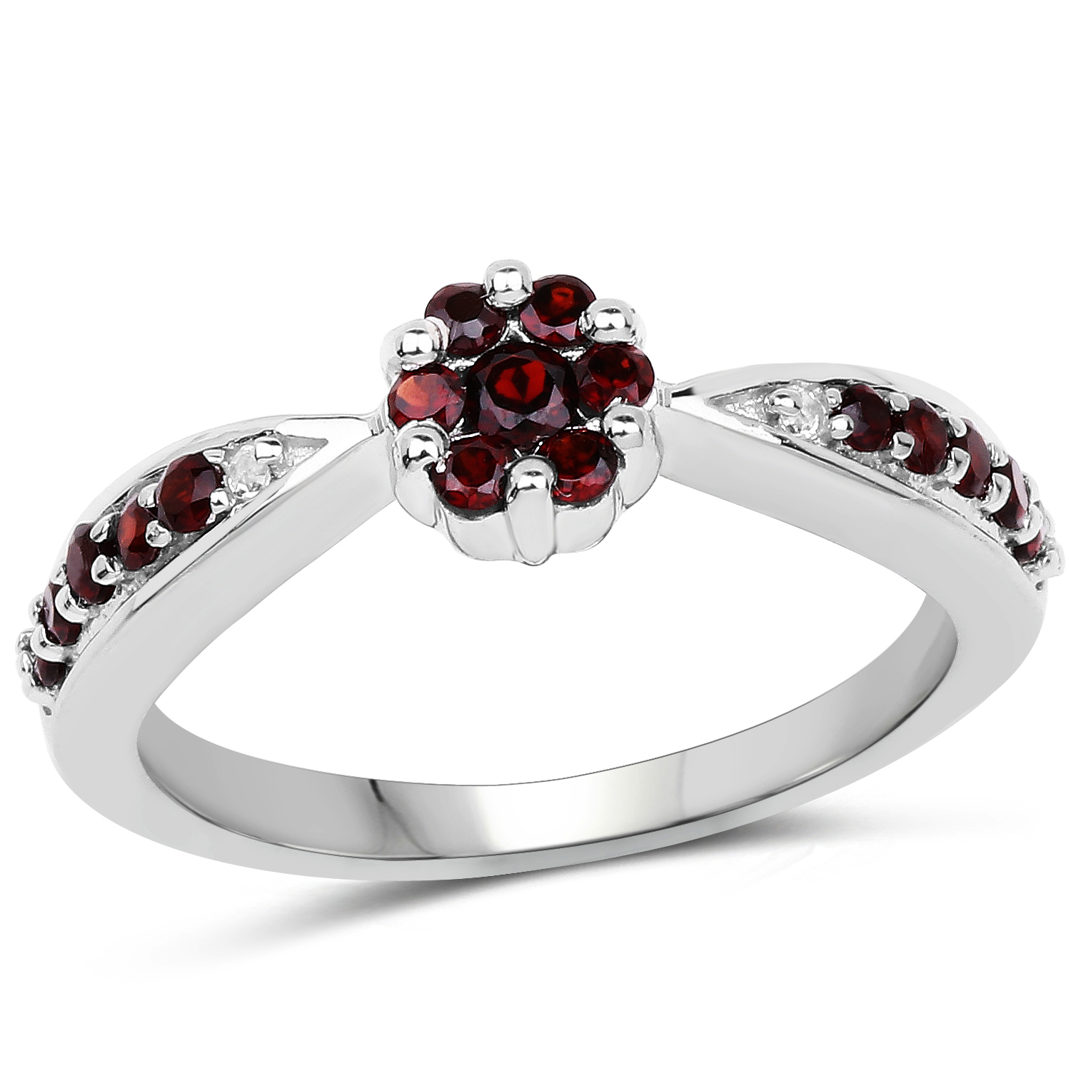 0.55 Carat Genuine Garnet and White Topaz .925 Sterling Silver Ring