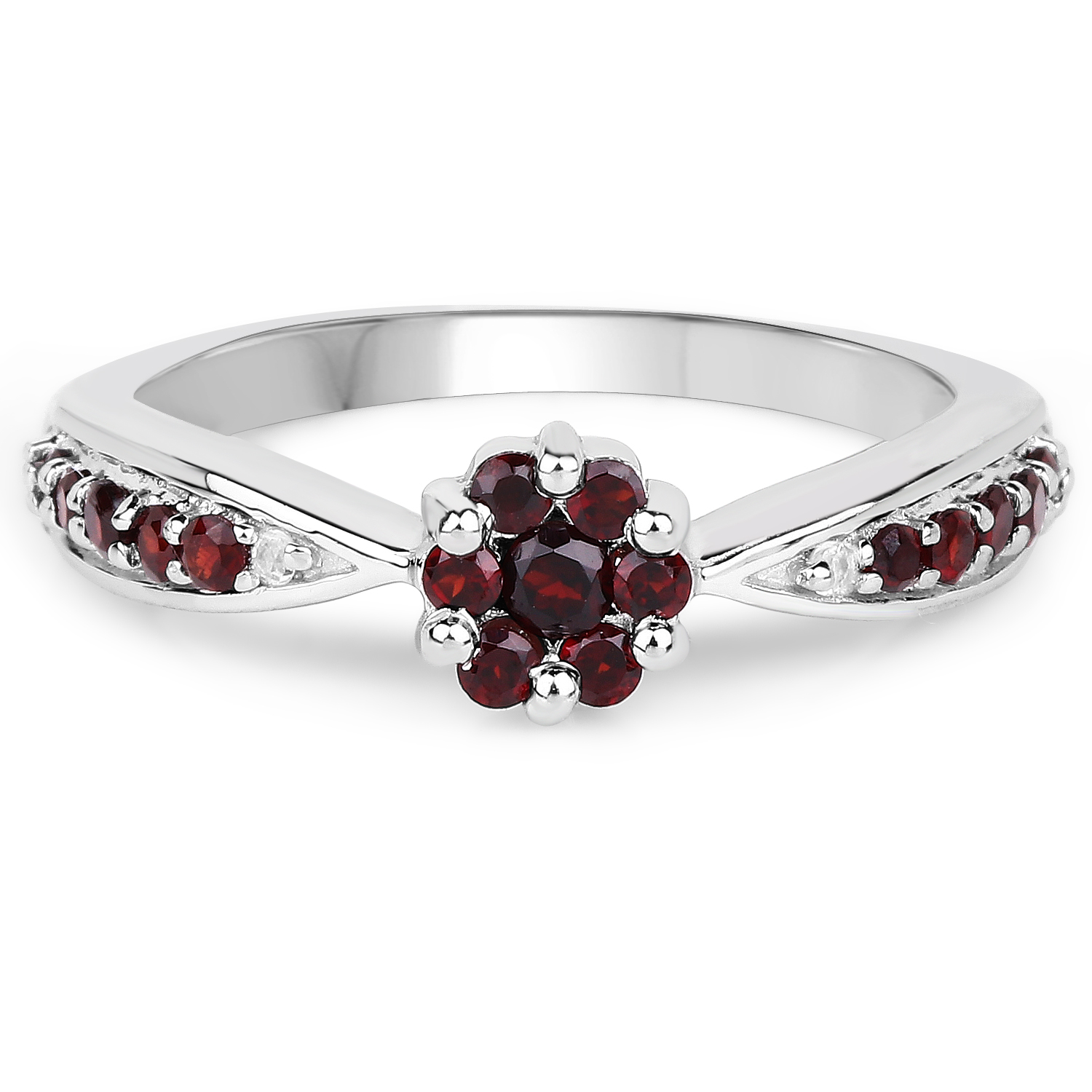 0.55 Carat Genuine Garnet and White Topaz .925 Sterling Silver Ring