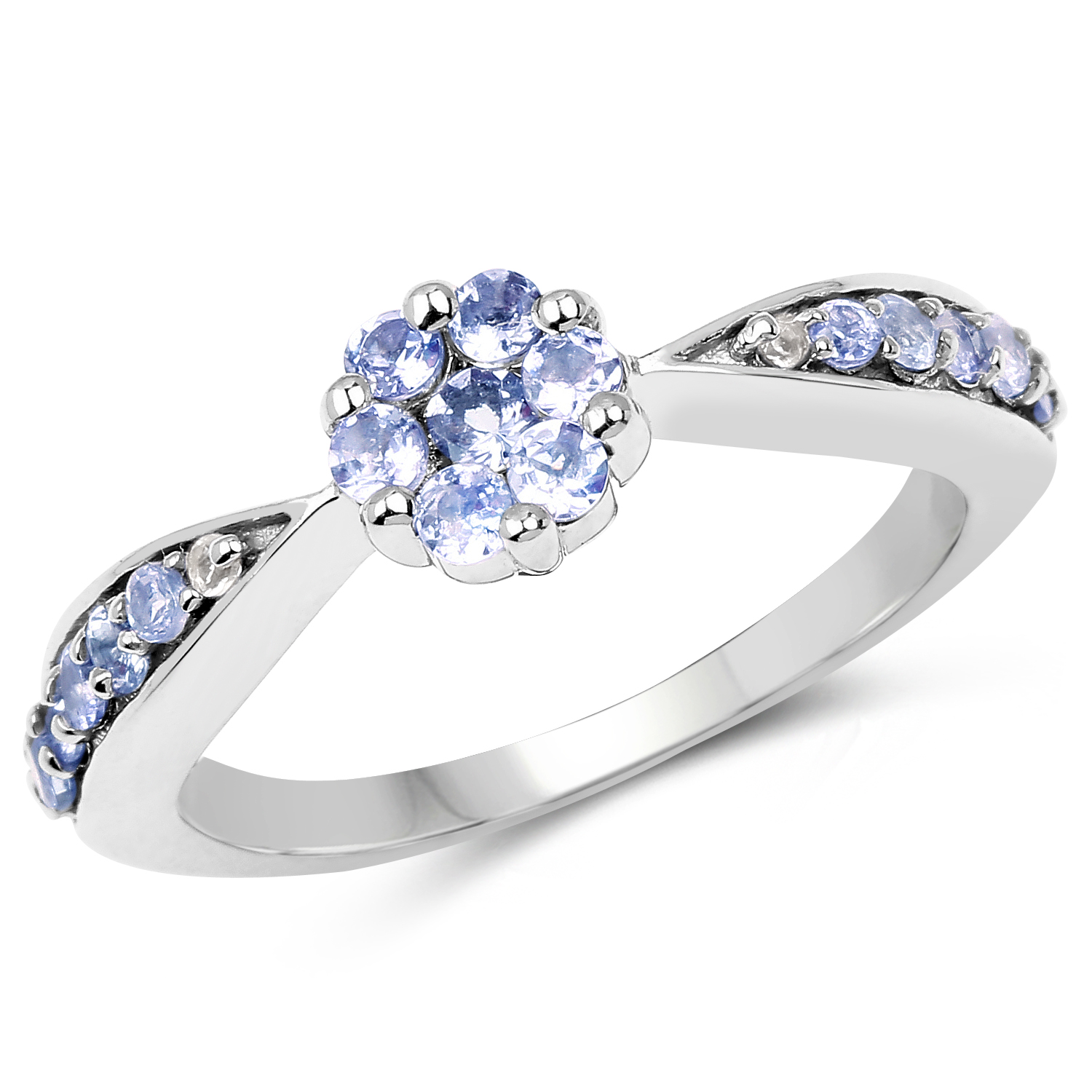 0.60 Carat Genuine Tanzanite and White Topaz .925 Sterling Silver Ring