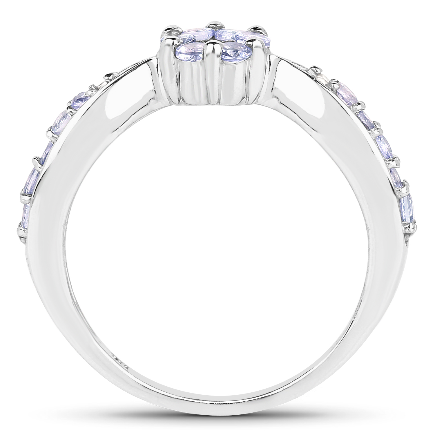 0.60 Carat Genuine Tanzanite and White Topaz .925 Sterling Silver Ring