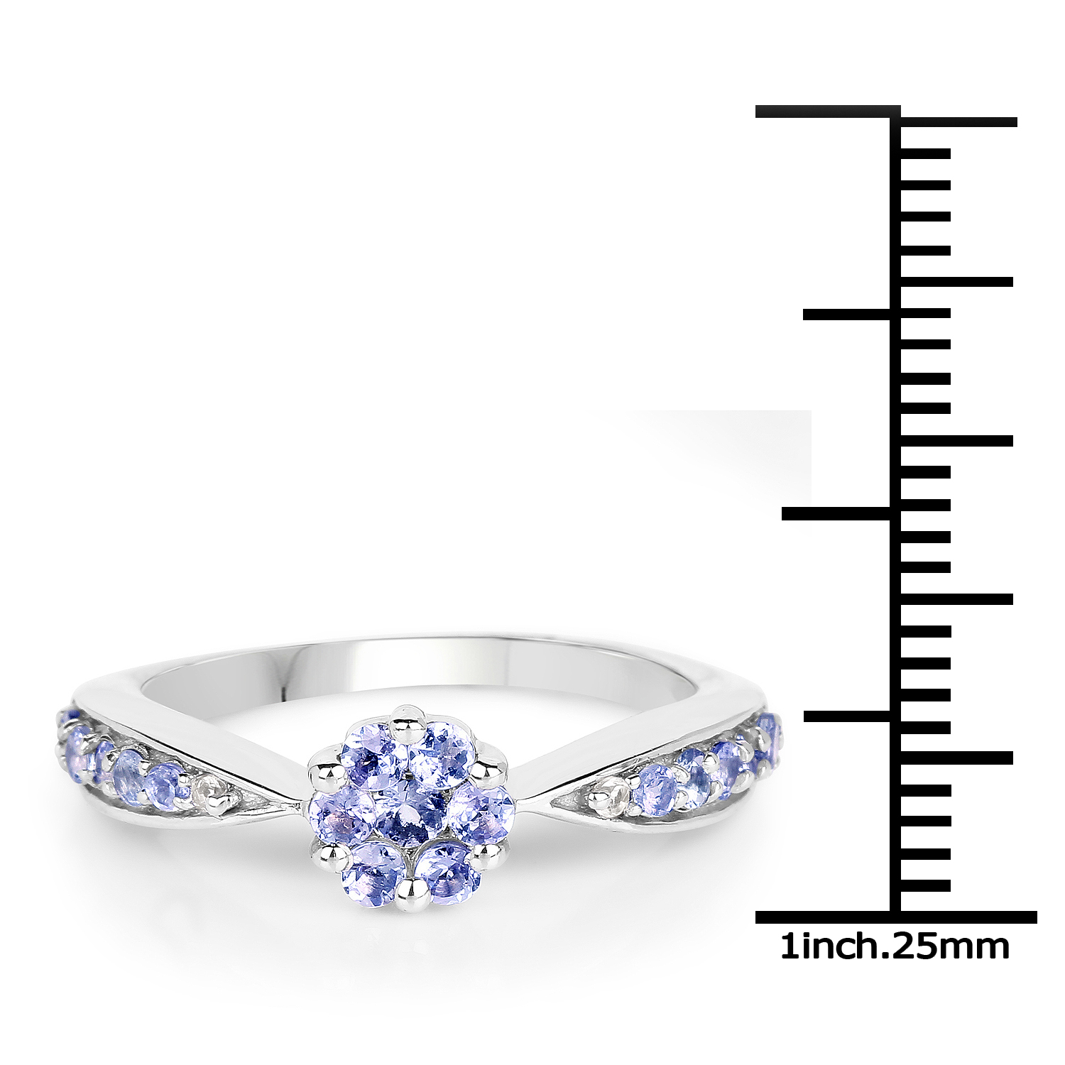 0.60 Carat Genuine Tanzanite and White Topaz .925 Sterling Silver Ring