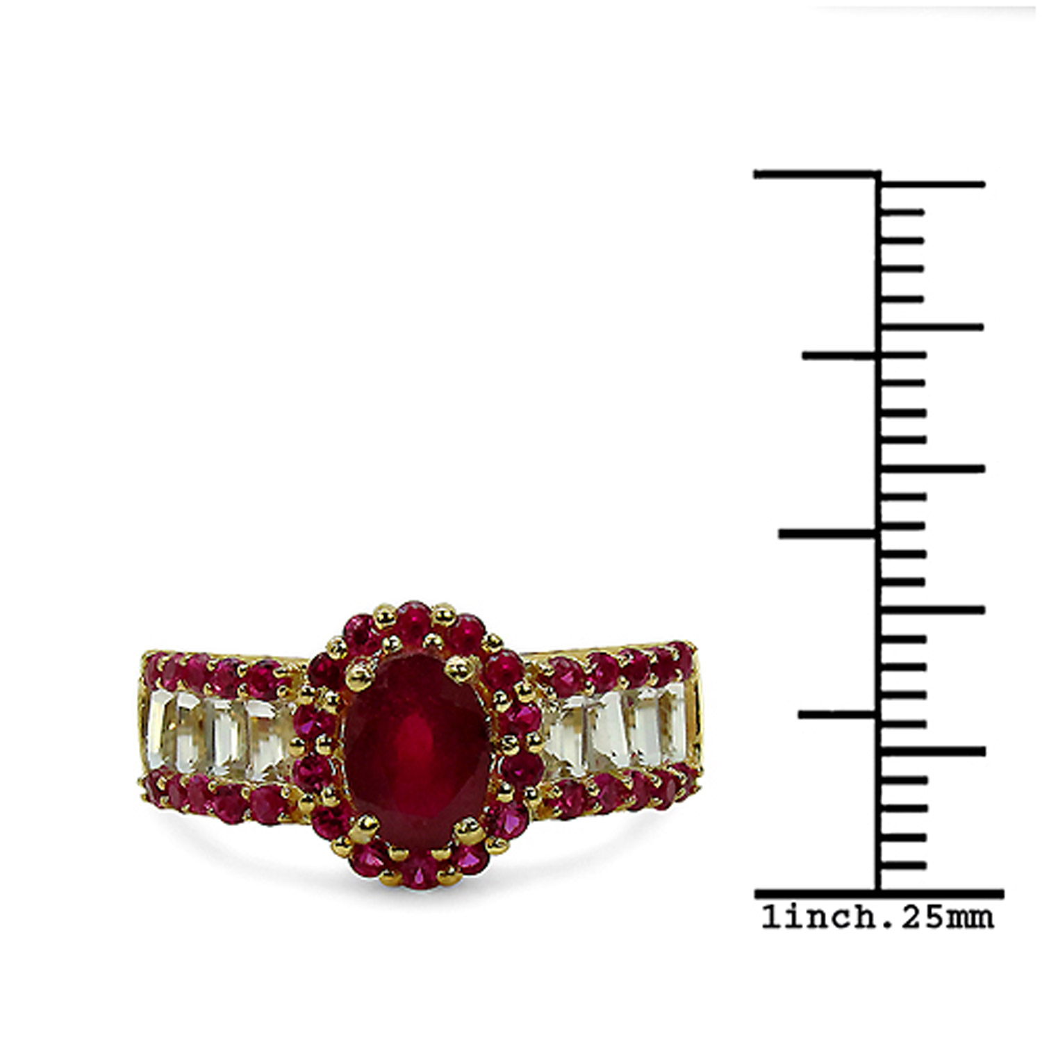 2.89 Carat Glass Filled Ruby, Created Ruby and White Topaz .925 Sterling Silver Ring