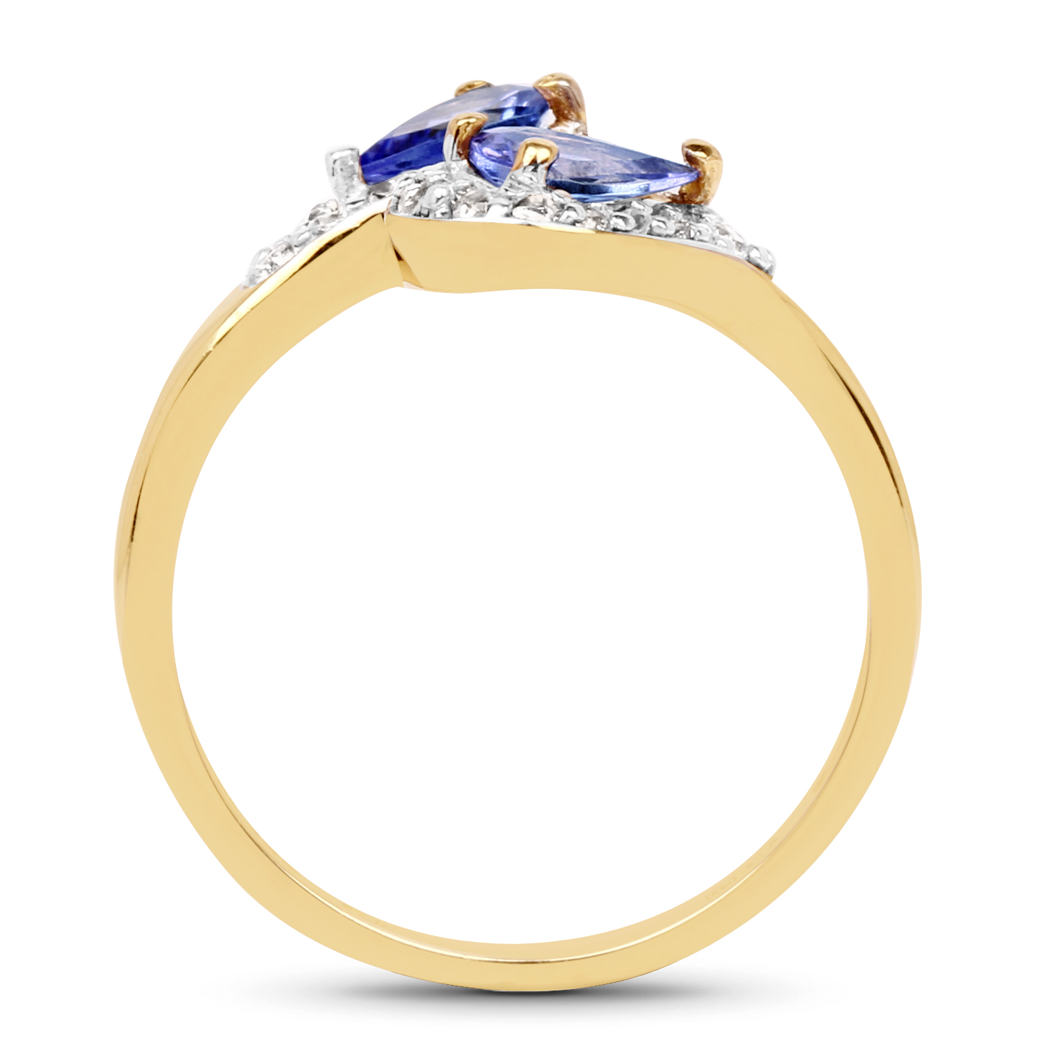 14K Yellow Gold Plated 1.06 Carat Genuine Tanzanite & White Topaz .925 Sterling Silver Ring