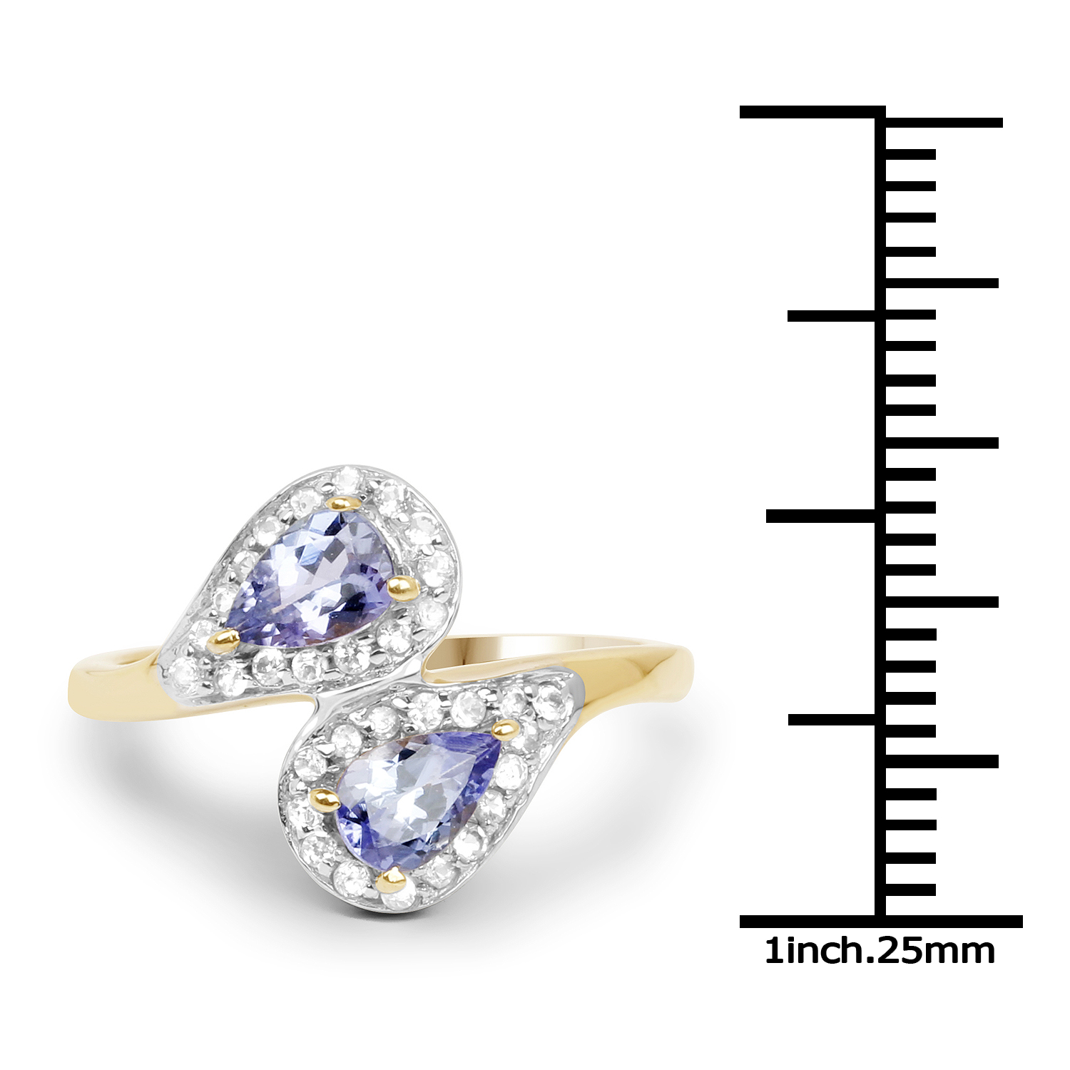 14K Yellow Gold Plated 1.06 Carat Genuine Tanzanite & White Topaz .925 Sterling Silver Ring