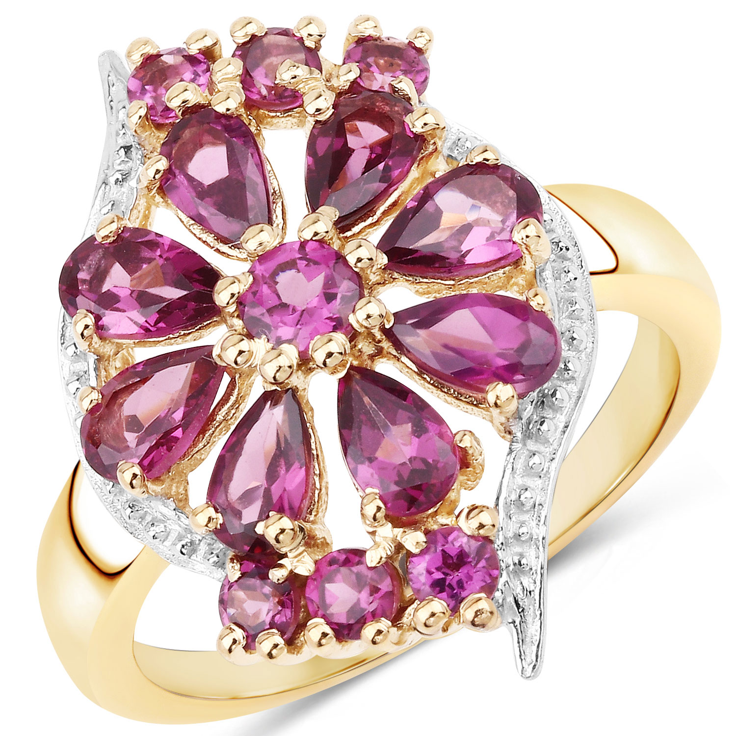 2.84 Carat Genuine Rhodolite Granet  .925 Sterling Silver Ring