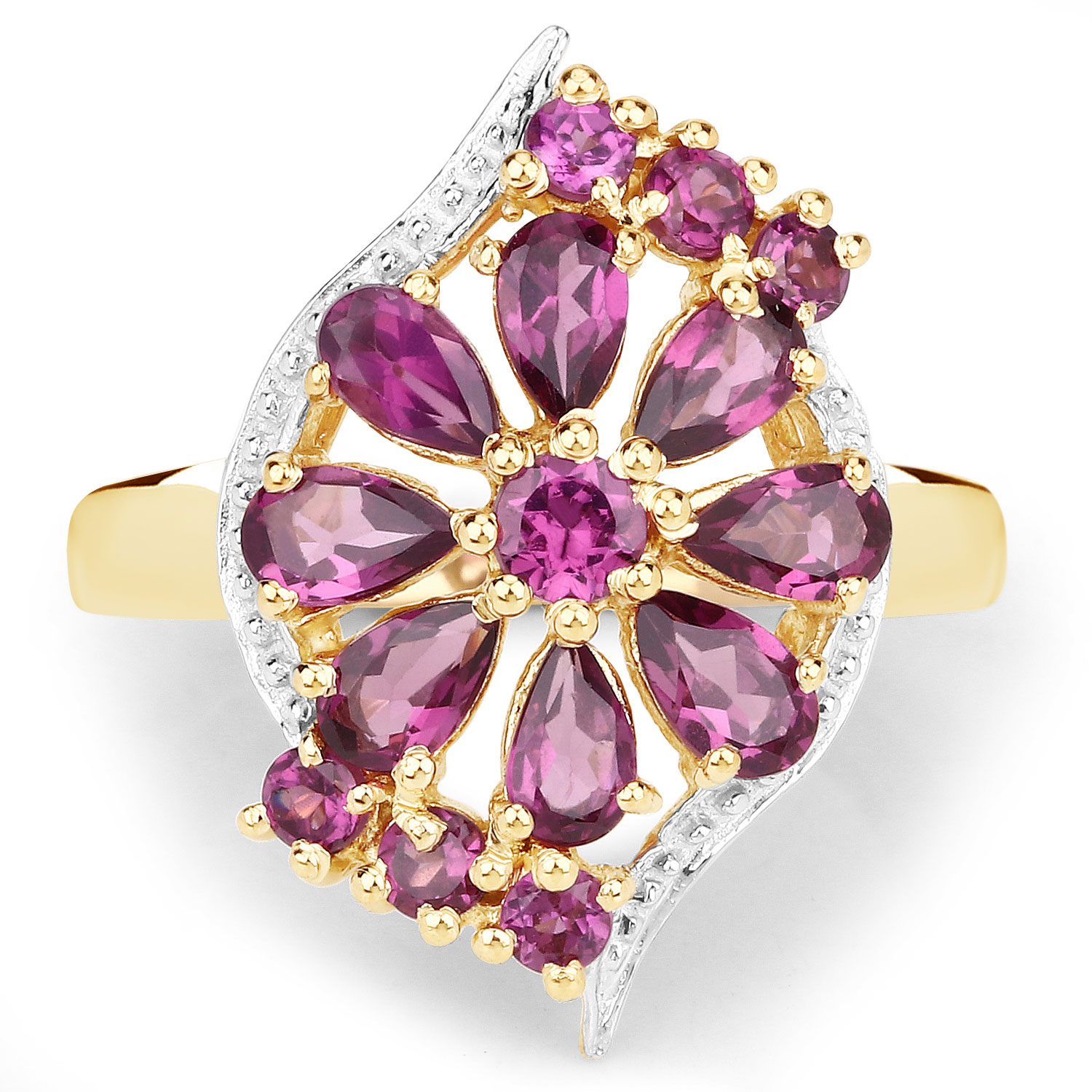 2.84 Carat Genuine Rhodolite Granet  .925 Sterling Silver Ring