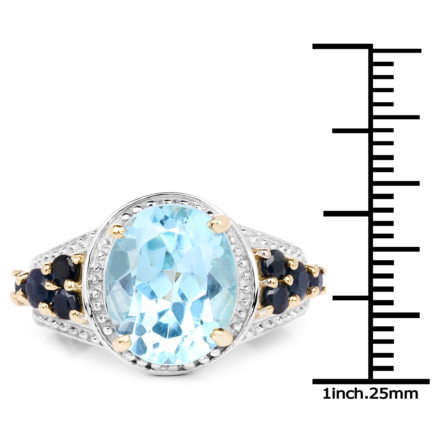 14K Yellow Gold Plated 5.80 Carat Genuine Blue Topaz & Blue Sapphire .925 Sterling Silver Ring